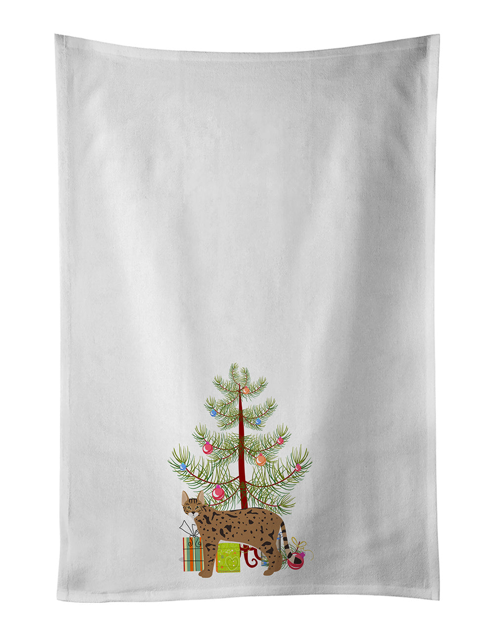 NEW Savannah Cat Christmas Kitchen Towel Set of 2 White Dish Towels Decorative Bathroom Hand towel for Hand, Face, Hair, Yoga, Tea, Dishcloth, 19 X 28", White