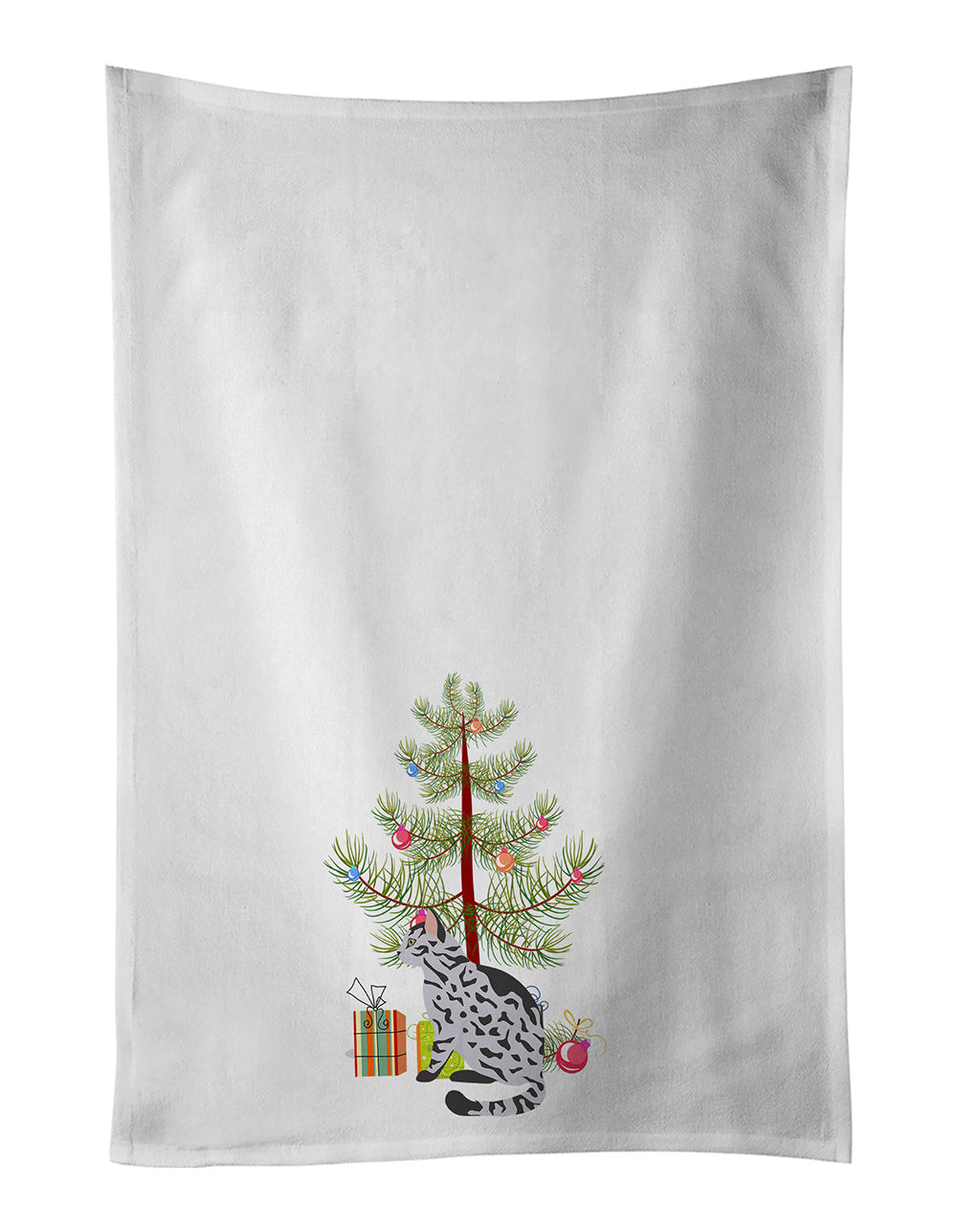 NEW Serengeti Cat Christmas Kitchen Towel Set of 2 White Dish Towels Decorative Bathroom Hand towel for Hand, Face, Hair, Yoga, Tea, Dishcloth, 19 X 28", White