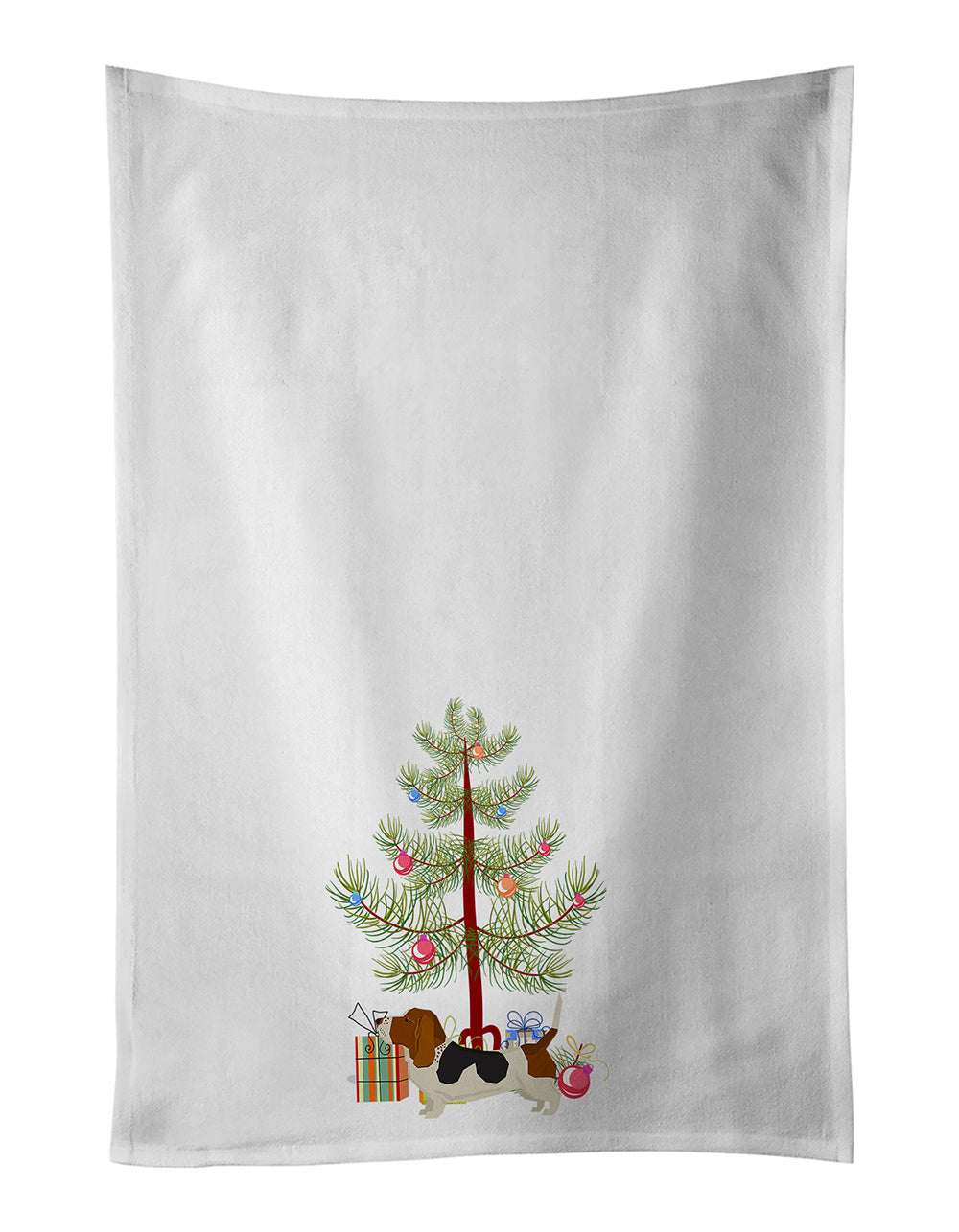 NEW Basset Hound Christmas Tree Kitchen Towel Set of 2 White Dish Towels Decorative Bathroom Hand towel for Hand, Face, Hair, Yoga, Tea, Dishcloth, 19 X 28", White