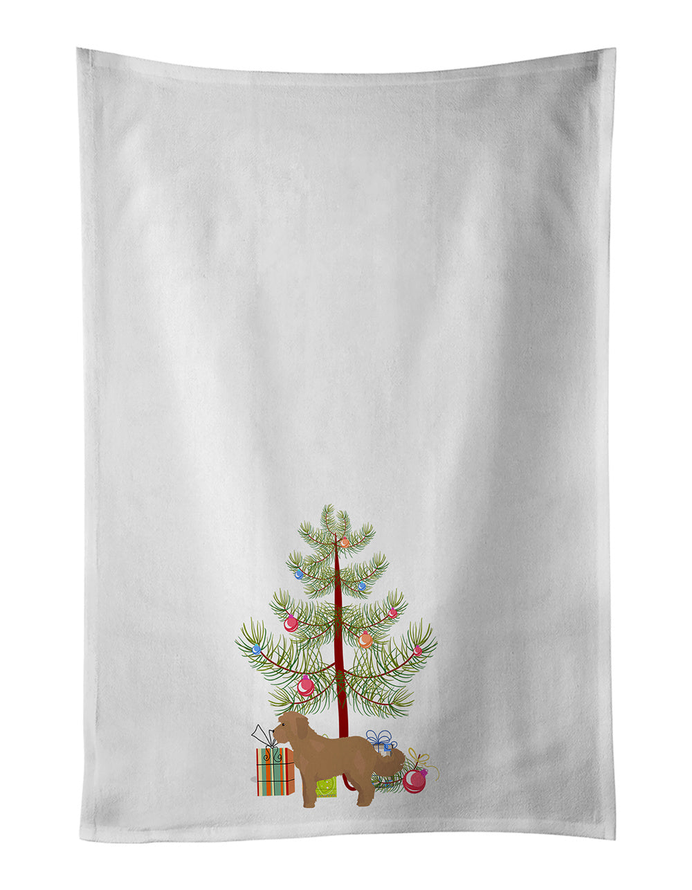 NEW Tan Cockapoo Christmas Tree Kitchen Towel Set of 2 White Dish Towels Decorative Bathroom Hand towel for Hand, Face, Hair, Yoga, Tea, Dishcloth, 19 X 28", White