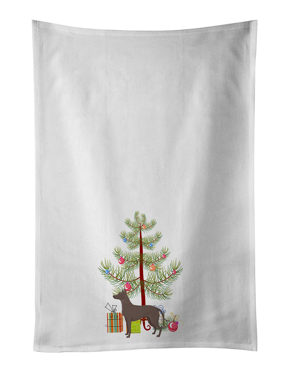 NEW Mexican Hairless Dog Xolo Christmas Tree Kitchen Towel Set of 2 White Dish Towels Decorative Bathroom Hand towel for Hand, Face, Hair, Yoga, Tea, Dishcloth, 19 X 28", White