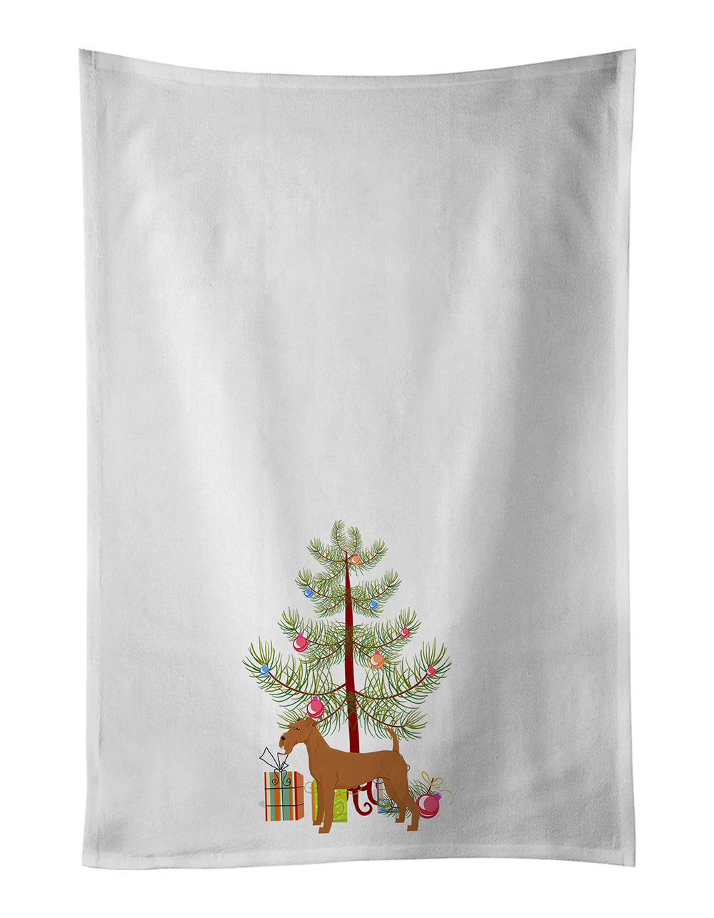 NEW Irish Terrier Christmas Tree Kitchen Towel Set of 2 White Dish Towels Decorative Bathroom Hand towel for Hand, Face, Hair, Yoga, Tea, Dishcloth, 19 X 28", White