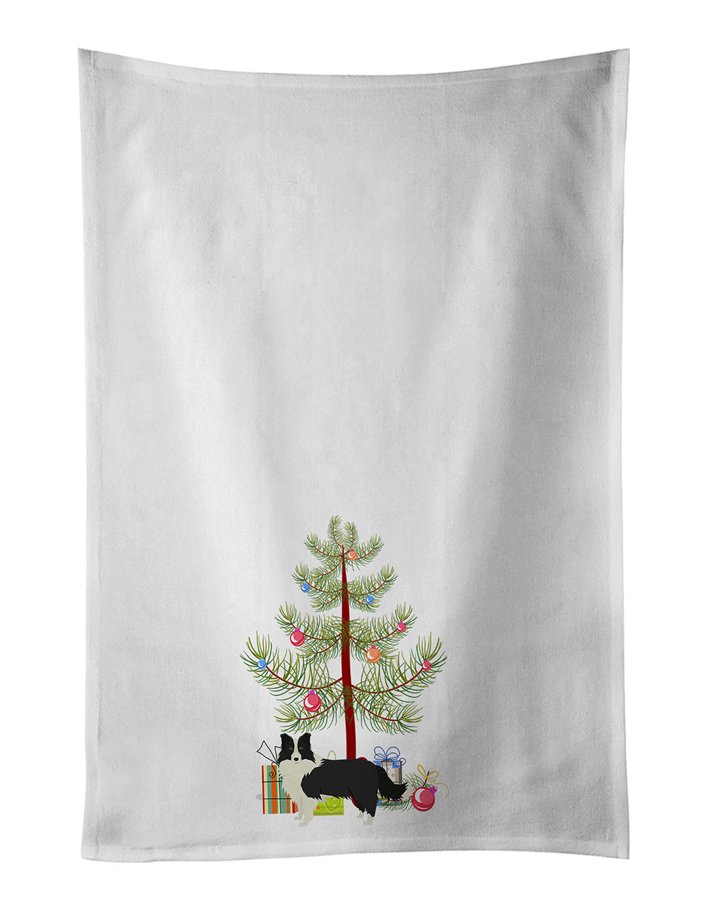 NEW Border Collie Christmas Tree Kitchen Towel Set of 2 White Dish Towels Decorative Bathroom Hand towel for Hand, Face, Hair, Yoga, Tea, Dishcloth, 19 X 28", White