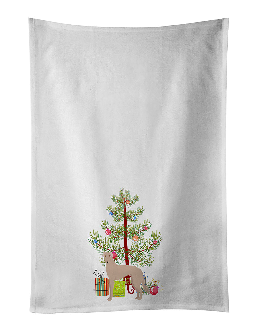 NEW Tan Longdog Christmas Tree Kitchen Towel Set of 2 White Dish Towels Decorative Bathroom Hand towel for Hand, Face, Hair, Yoga, Tea, Dishcloth, 19 X 28", White