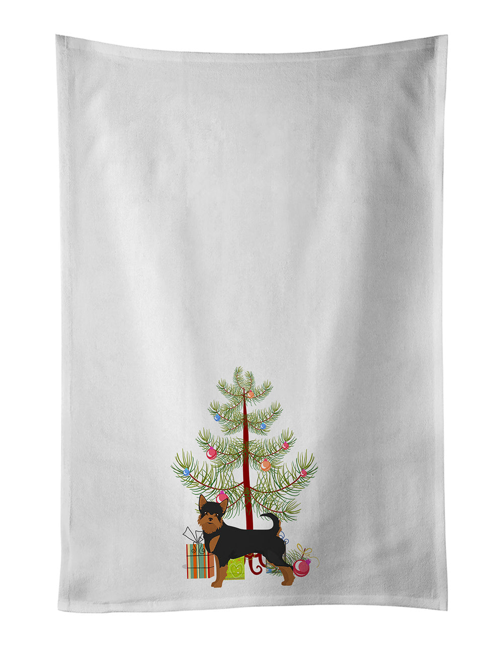 NEW Black and Tan Chorkie Christmas Tree Kitchen Towel Set of 2 White Dish Towels Decorative Bathroom Hand towel for Hand, Face, Hair, Yoga, Tea, Dishcloth, 19 X 28", White