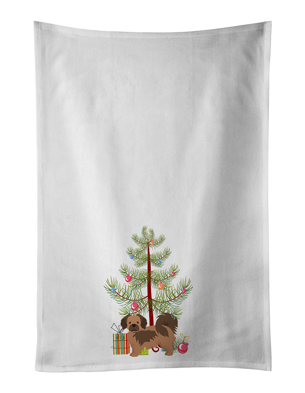 NEW Tibetan Spaniel Christmas Tree Kitchen Towel Set of 2 White Dish Towels Decorative Bathroom Hand towel for Hand, Face, Hair, Yoga, Tea, Dishcloth, 19 X 28", White