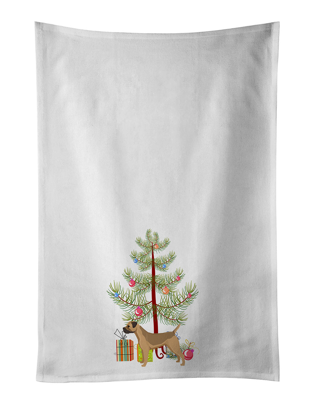 NEW Border Terrier Christmas Tree Kitchen Towel Set of 2 White Dish Towels Decorative Bathroom Hand towel for Hand, Face, Hair, Yoga, Tea, Dishcloth, 19 X 28", White