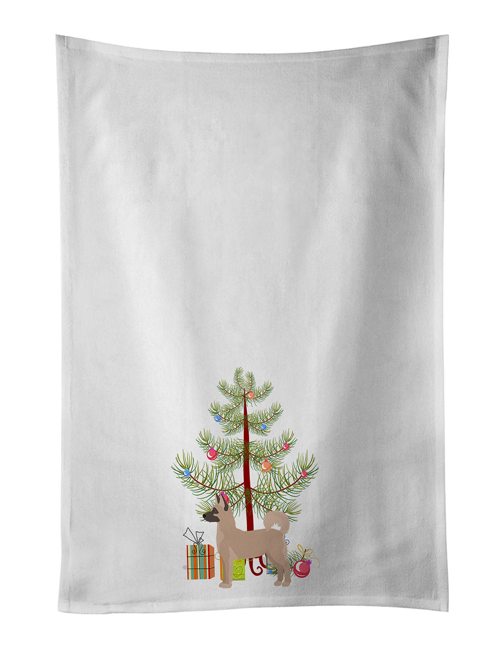 NEW Akita Shepherd Christmas Tree Kitchen Towel Set of 2 White Dish Towels Decorative Bathroom Hand towel for Hand, Face, Hair, Yoga, Tea, Dishcloth, 19 X 28", White