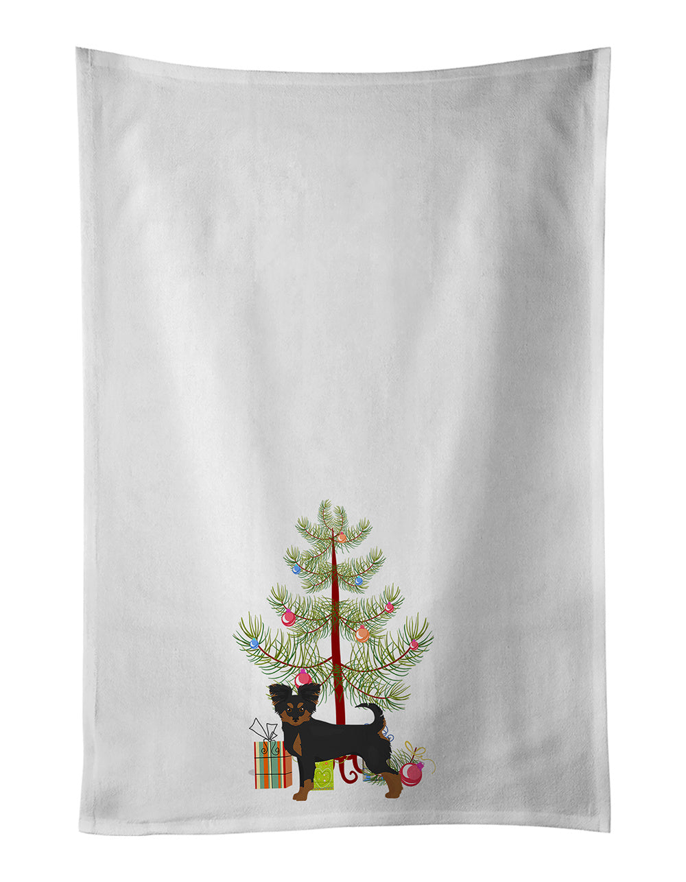 NEW Black and Tan Chion Christmas Tree Kitchen Towel Set of 2 White Dish Towels Decorative Bathroom Hand towel for Hand, Face, Hair, Yoga, Tea, Dishcloth, 19 X 28", White