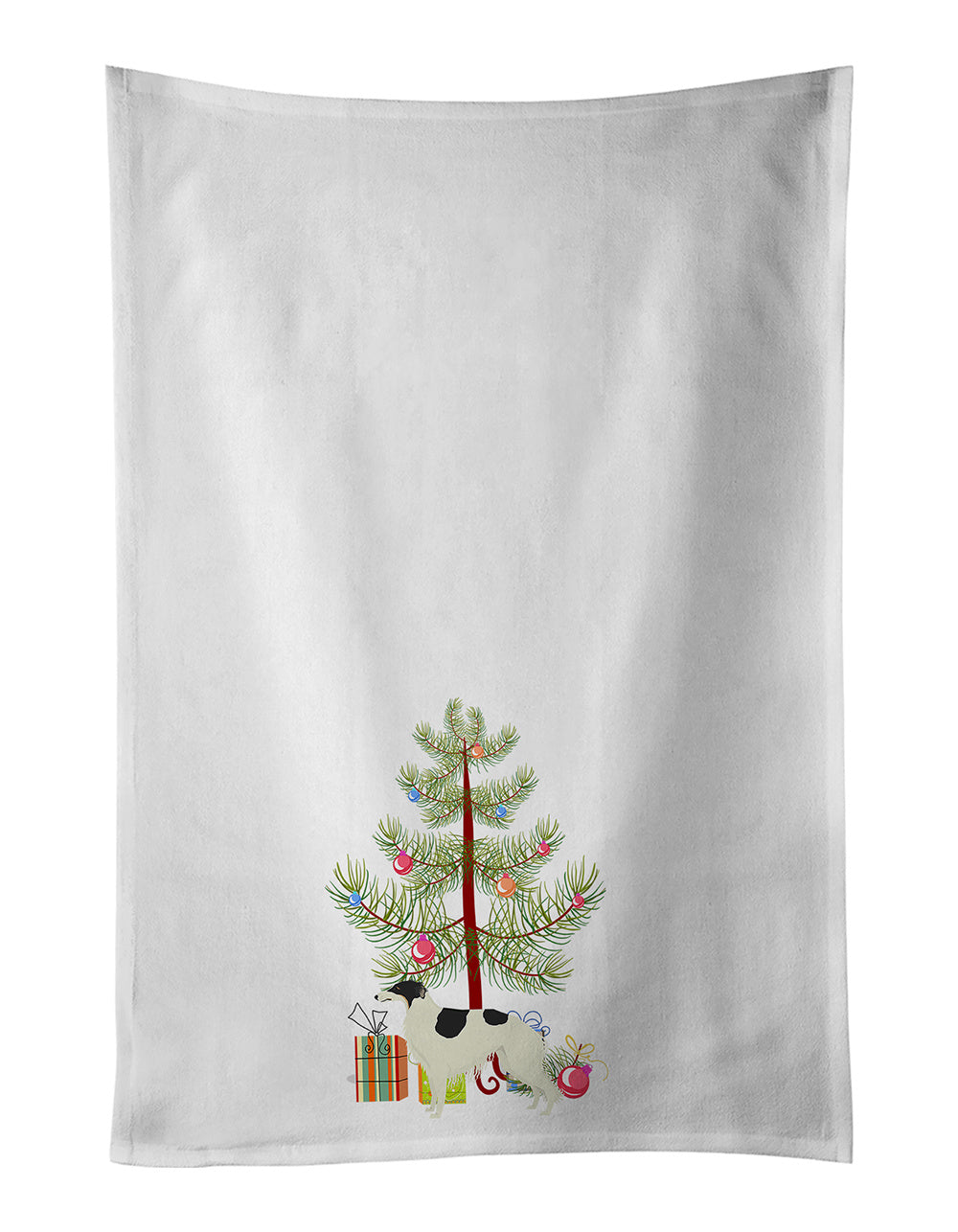 NEW Borzoi Christmas Tree Kitchen Towel Set of 2 White Dish Towels Decorative Bathroom Hand towel for Hand, Face, Hair, Yoga, Tea, Dishcloth, 19 X 28", White