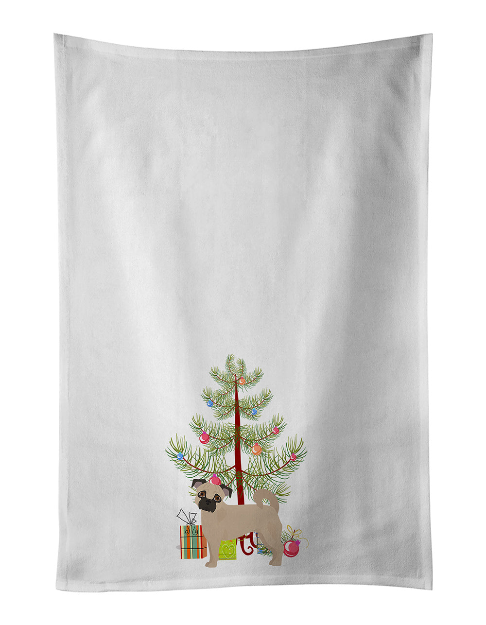 NEW Fawn Chug Christmas Tree Kitchen Towel Set of 2 White Dish Towels Decorative Bathroom Hand towel for Hand, Face, Hair, Yoga, Tea, Dishcloth, 19 X 28", White