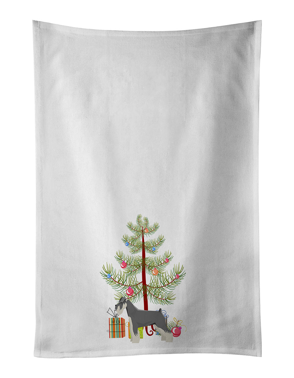 NEW Schnauzer Christmas Tree Kitchen Towel Set of 2 White Dish Towels Decorative Bathroom Hand towel for Hand, Face, Hair, Yoga, Tea, Dishcloth, 19 X 28", White