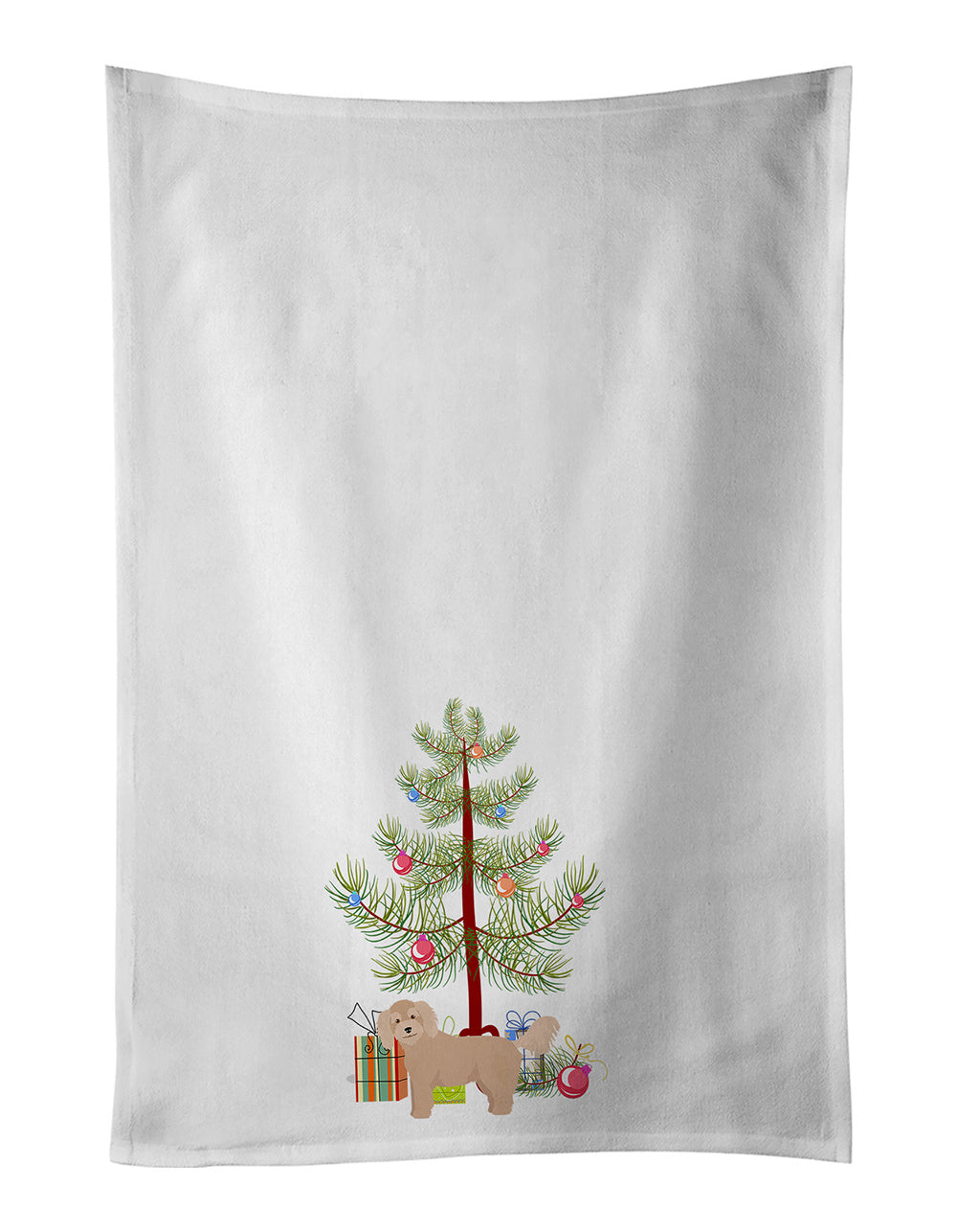 NEW Bichpoo Christmas Tree Kitchen Towel Set of 2 White Dish Towels Decorative Bathroom Hand towel for Hand, Face, Hair, Yoga, Tea, Dishcloth, 19 X 28", White