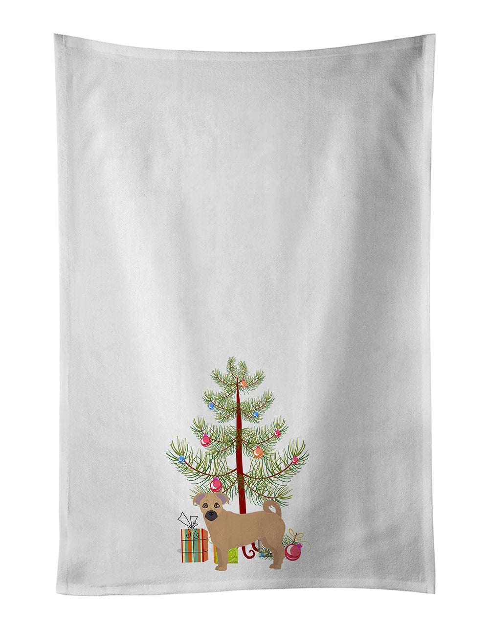 NEW Tan Jug Christmas Tree Kitchen Towel Set of 2 White Dish Towels Decorative Bathroom Hand towel for Hand, Face, Hair, Yoga, Tea, Dishcloth, 19 X 28", White