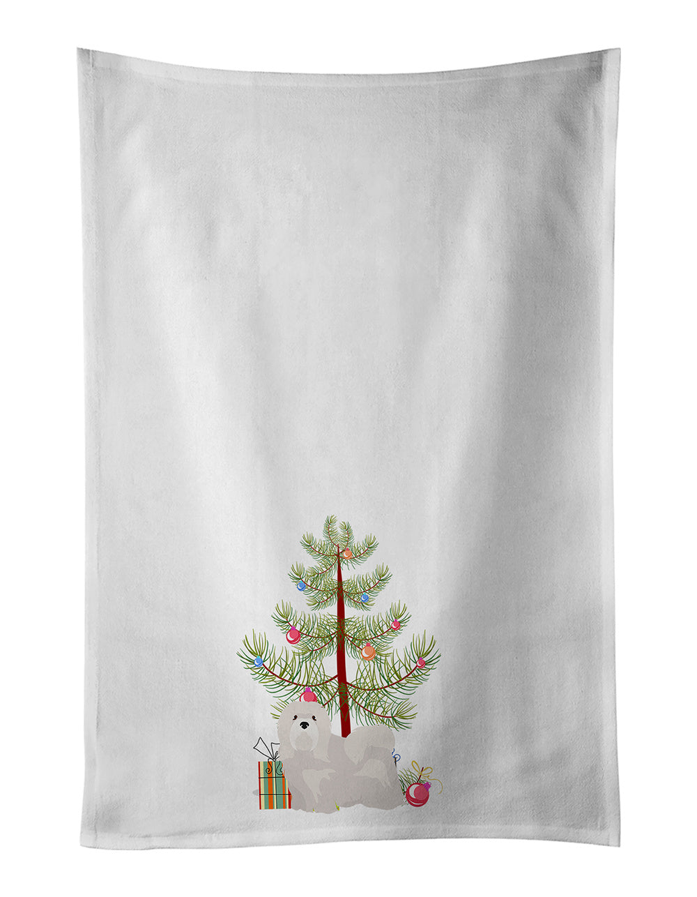 NEW White Lhasa Apso Christmas Tree Kitchen Towel Set of 2 White Dish Towels Decorative Bathroom Hand towel for Hand, Face, Hair, Yoga, Tea, Dishcloth, 19 X 28", White