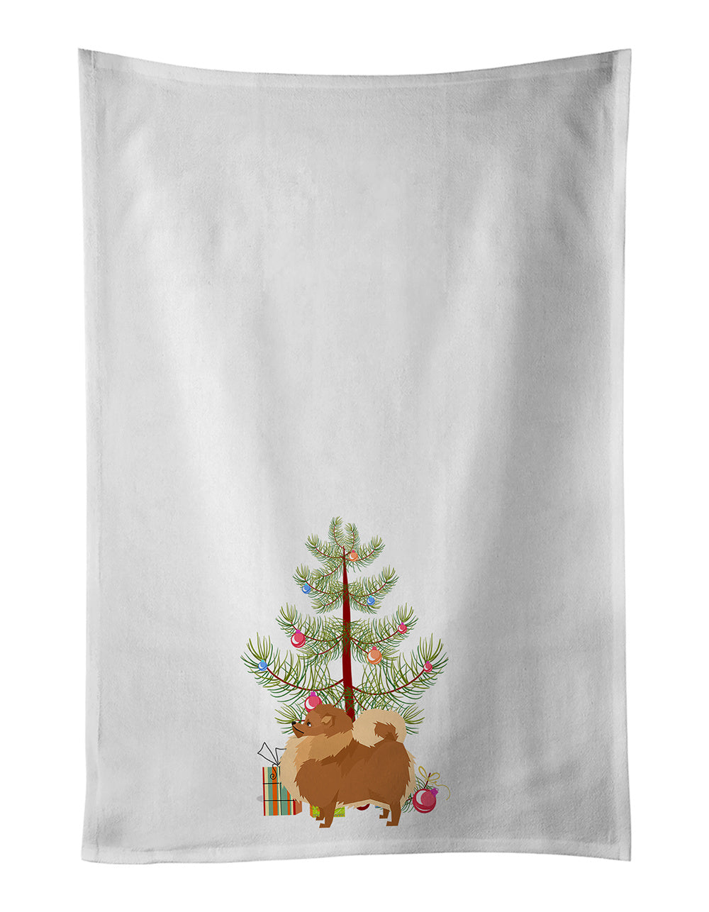 NEW Pomeranian Christmas Tree Kitchen Towel Set of 2 White Dish Towels Decorative Bathroom Hand towel for Hand, Face, Hair, Yoga, Tea, Dishcloth, 19 X 28", White