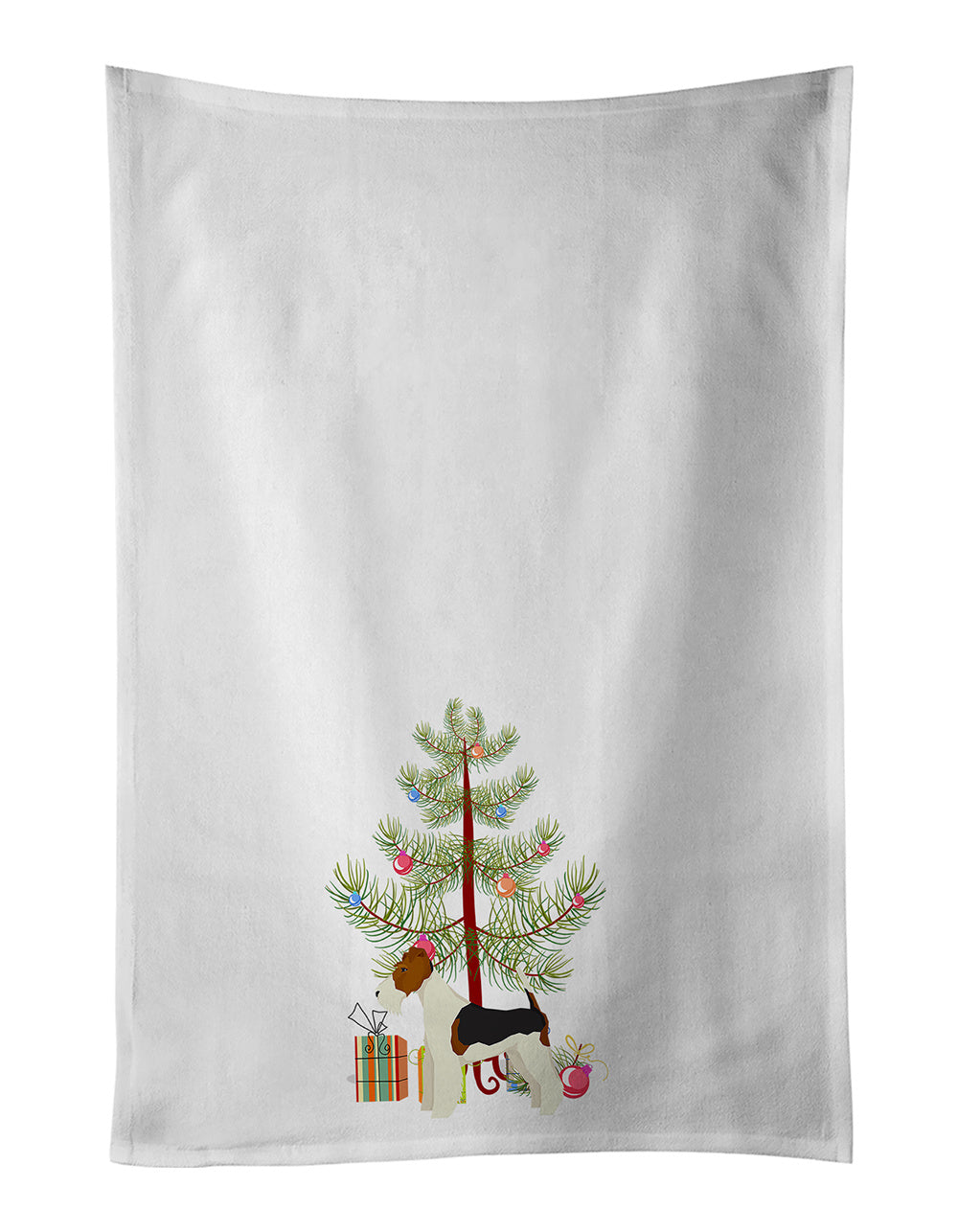 NEW Fox Terrier Christmas Tree Kitchen Towel Set of 2 White Dish Towels Decorative Bathroom Hand towel for Hand, Face, Hair, Yoga, Tea, Dishcloth, 19 X 28", White