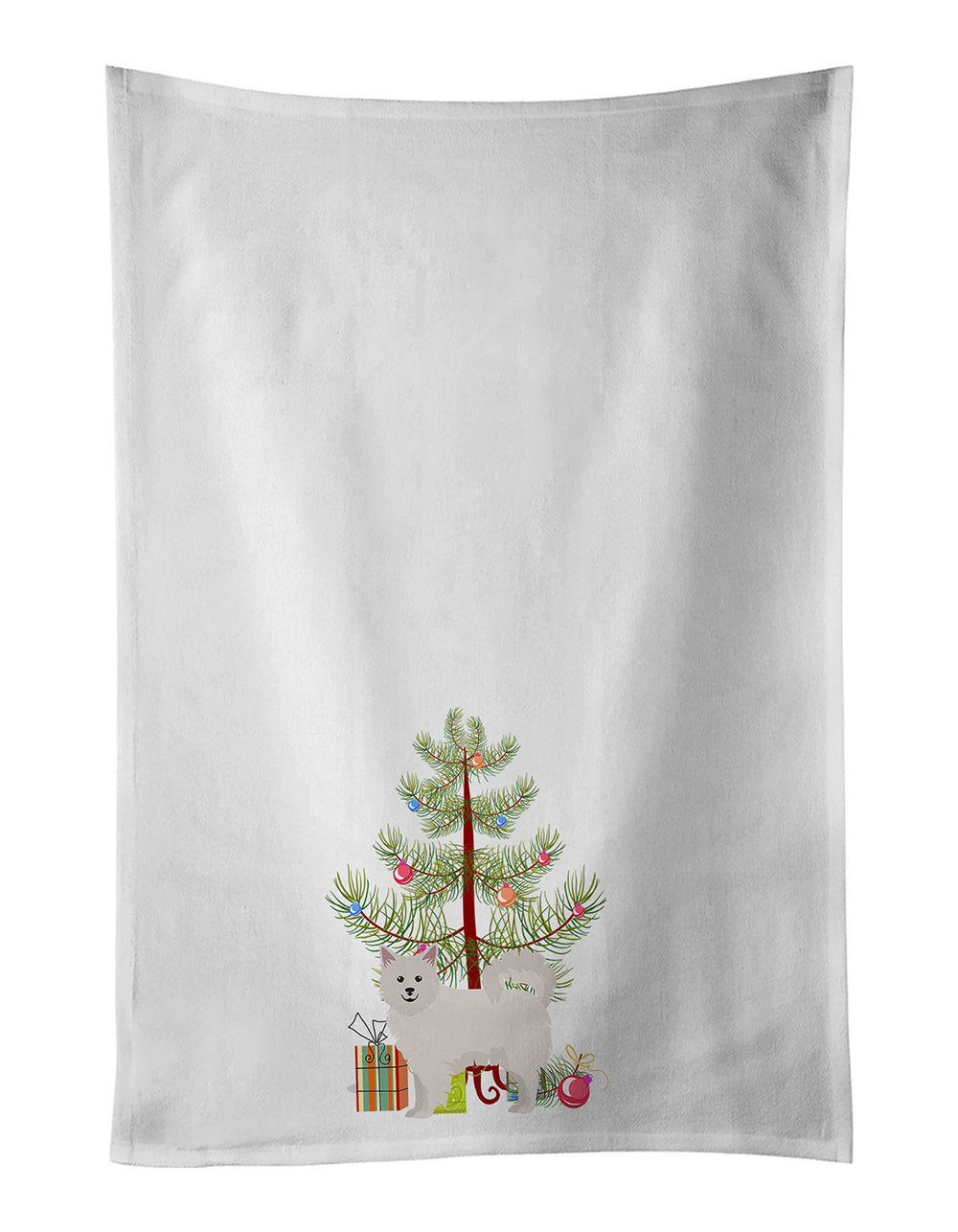 NEW Italian Spitz Christmas Tree Kitchen Towel Set of 2 White Dish Towels Decorative Bathroom Hand towel for Hand, Face, Hair, Yoga, Tea, Dishcloth, 19 X 28", White