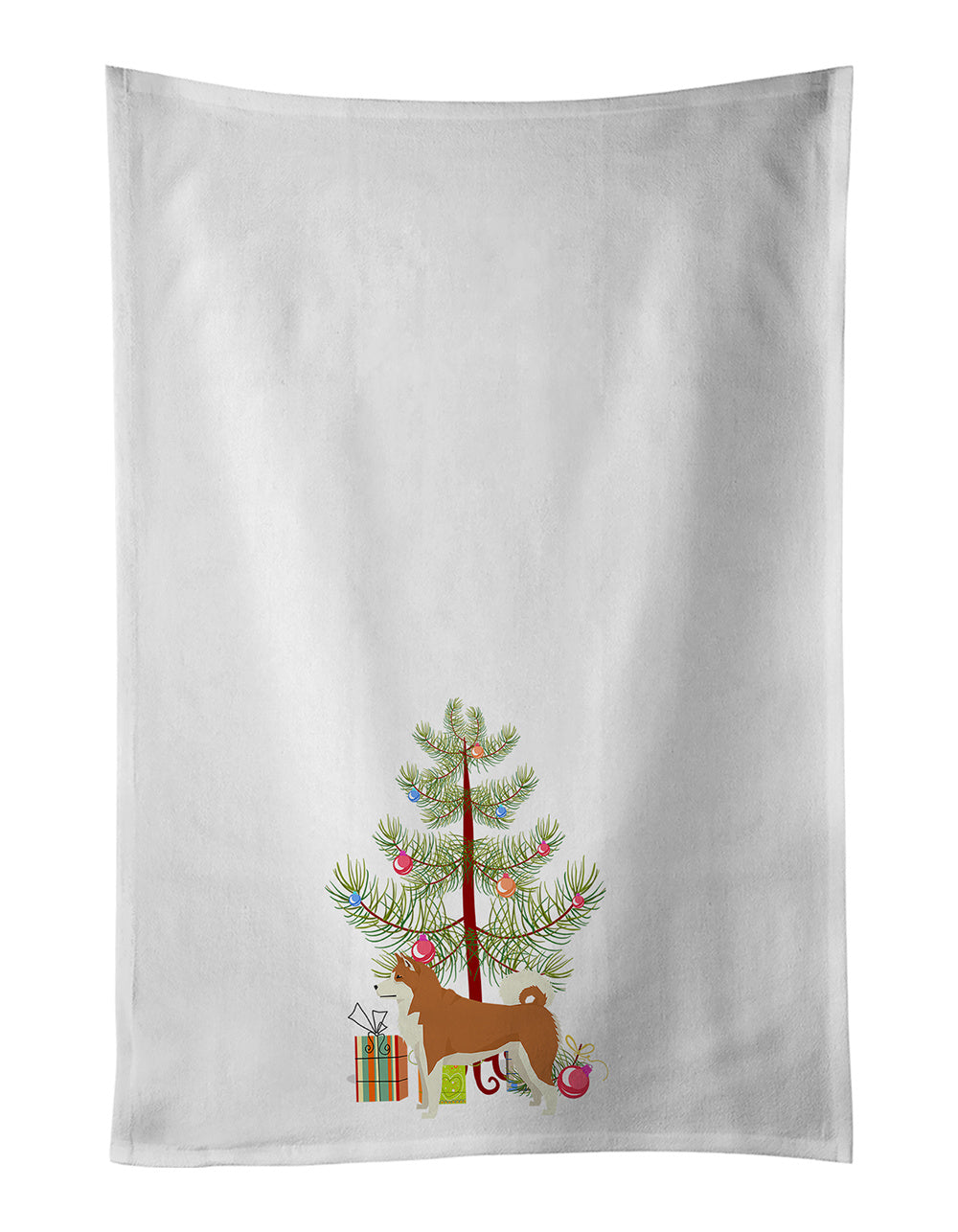 NEW Akita Christmas Tree Kitchen Towel Set of 2 White Dish Towels Decorative Bathroom Hand towel for Hand, Face, Hair, Yoga, Tea, Dishcloth, 19 X 28", White