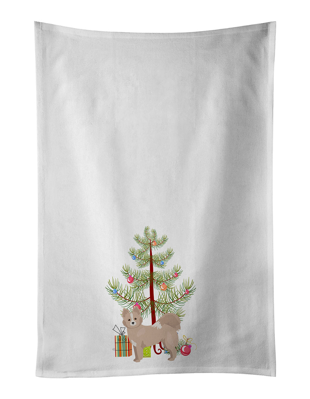 NEW Tan Pomchi Christmas Tree Kitchen Towel Set of 2 White Dish Towels Decorative Bathroom Hand towel for Hand, Face, Hair, Yoga, Tea, Dishcloth, 19 X 28", White