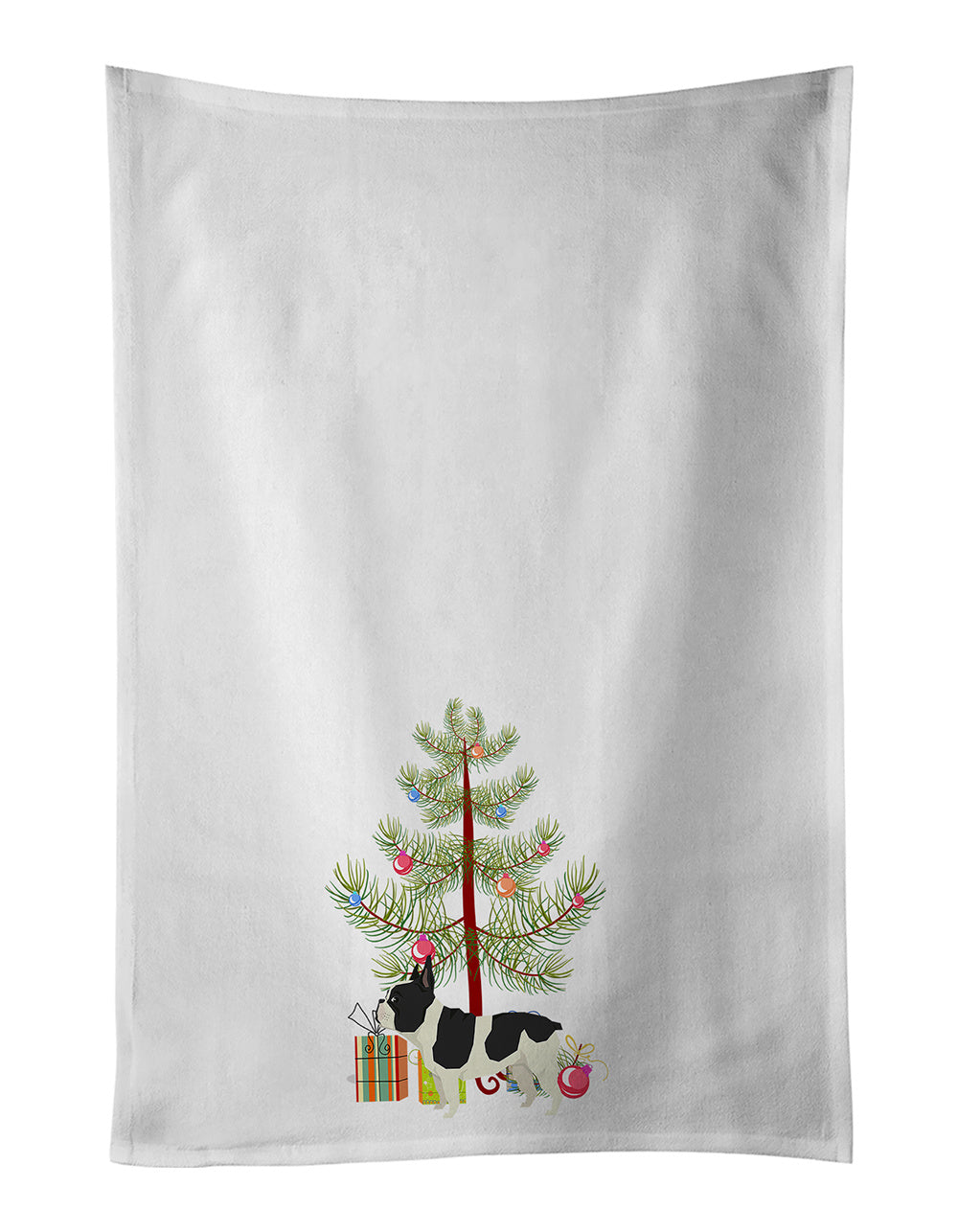 NEW French Bulldog Christmas Tree Kitchen Towel Set of 2 White Dish Towels Decorative Bathroom Hand towel for Hand, Face, Hair, Yoga, Tea, Dishcloth, 19 X 28", White