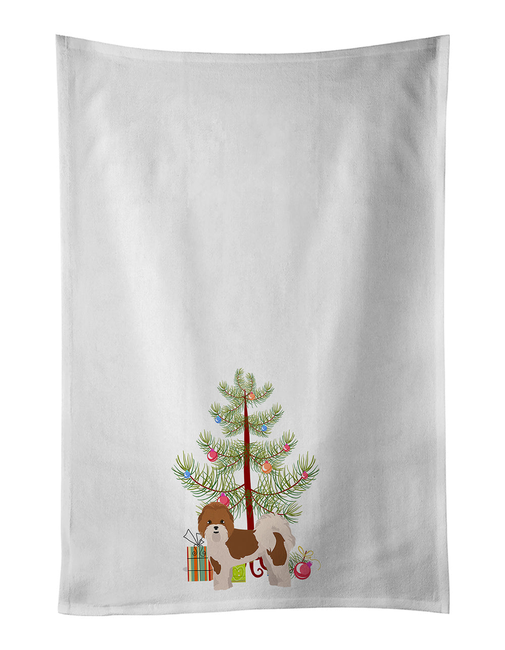 NEW Mal-Shi Christmas Tree Kitchen Towel Set of 2 White Dish Towels Decorative Bathroom Hand towel for Hand, Face, Hair, Yoga, Tea, Dishcloth, 19 X 28", White