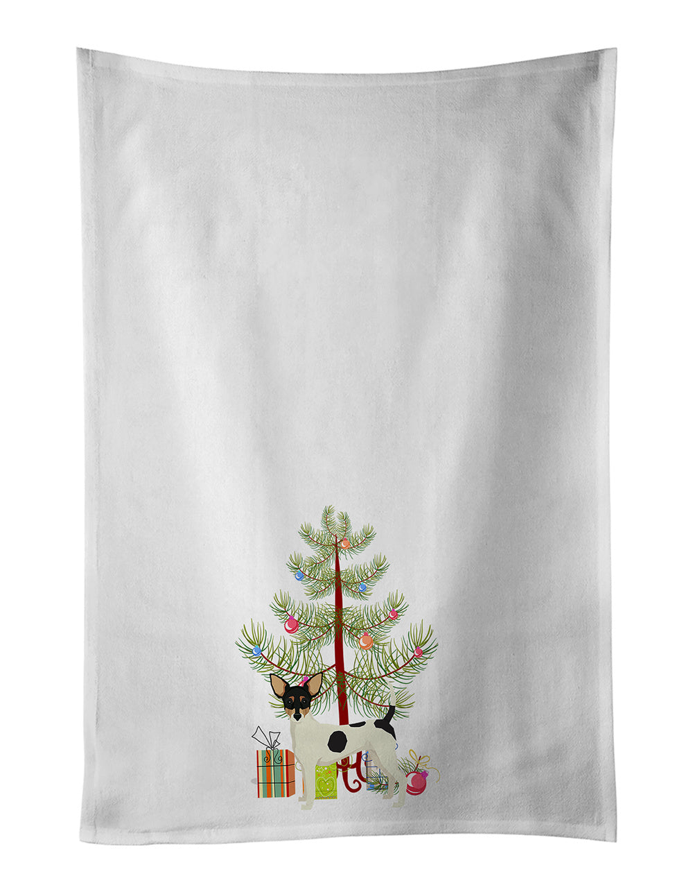 NEW Toy Fox Terrier Christmas Tree Kitchen Towel Set of 2 White Dish Towels Decorative Bathroom Hand towel for Hand, Face, Hair, Yoga, Tea, Dishcloth, 19 X 28", White