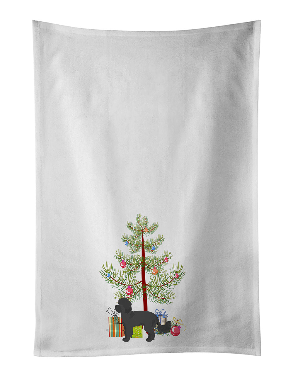 NEW Black Maltipoo Christmas Tree Kitchen Towel Set of 2 White Dish Towels Decorative Bathroom Hand towel for Hand, Face, Hair, Yoga, Tea, Dishcloth, 19 X 28", White