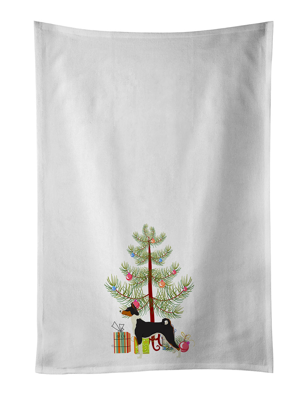 NEW Basenji Christmas Tree Kitchen Towel Set of 2 White Dish Towels Decorative Bathroom Hand towel for Hand, Face, Hair, Yoga, Tea, Dishcloth, 19 X 28", White