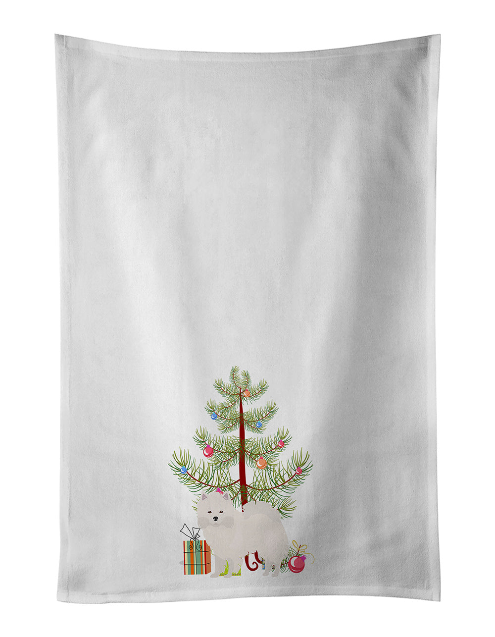 NEW American Eskimo Christmas Tree Kitchen Towel Set of 2 White Dish Towels Decorative Bathroom Hand towel for Hand, Face, Hair, Yoga, Tea, Dishcloth, 19 X 28", White