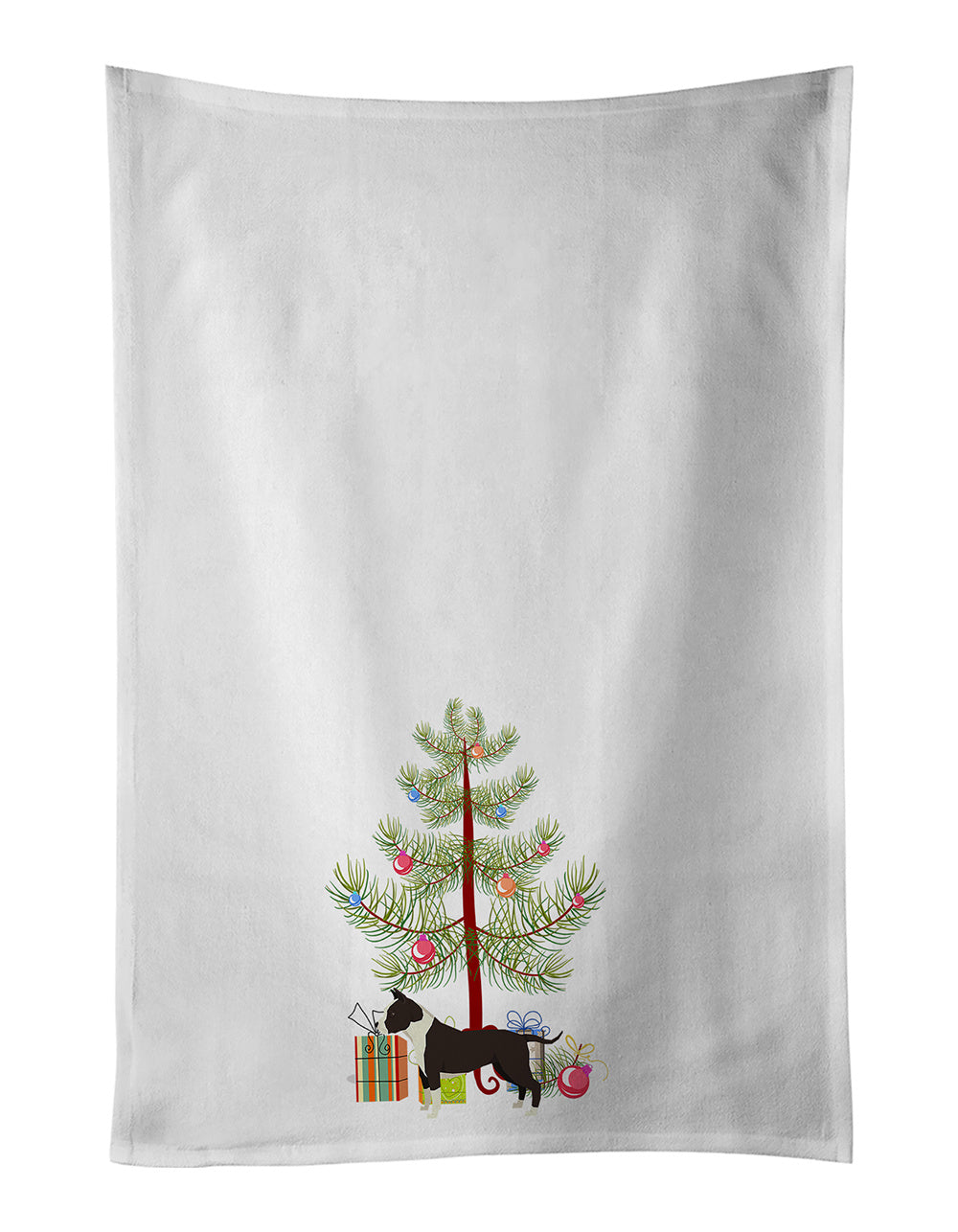 NEW American Staffordshire Terrier Christmas Tree Kitchen Towel Set of 2 White Dish Towels Decorative Bathroom Hand towel for Hand, Face, Hair, Yoga, Tea, Dishcloth, 19 X 28", White