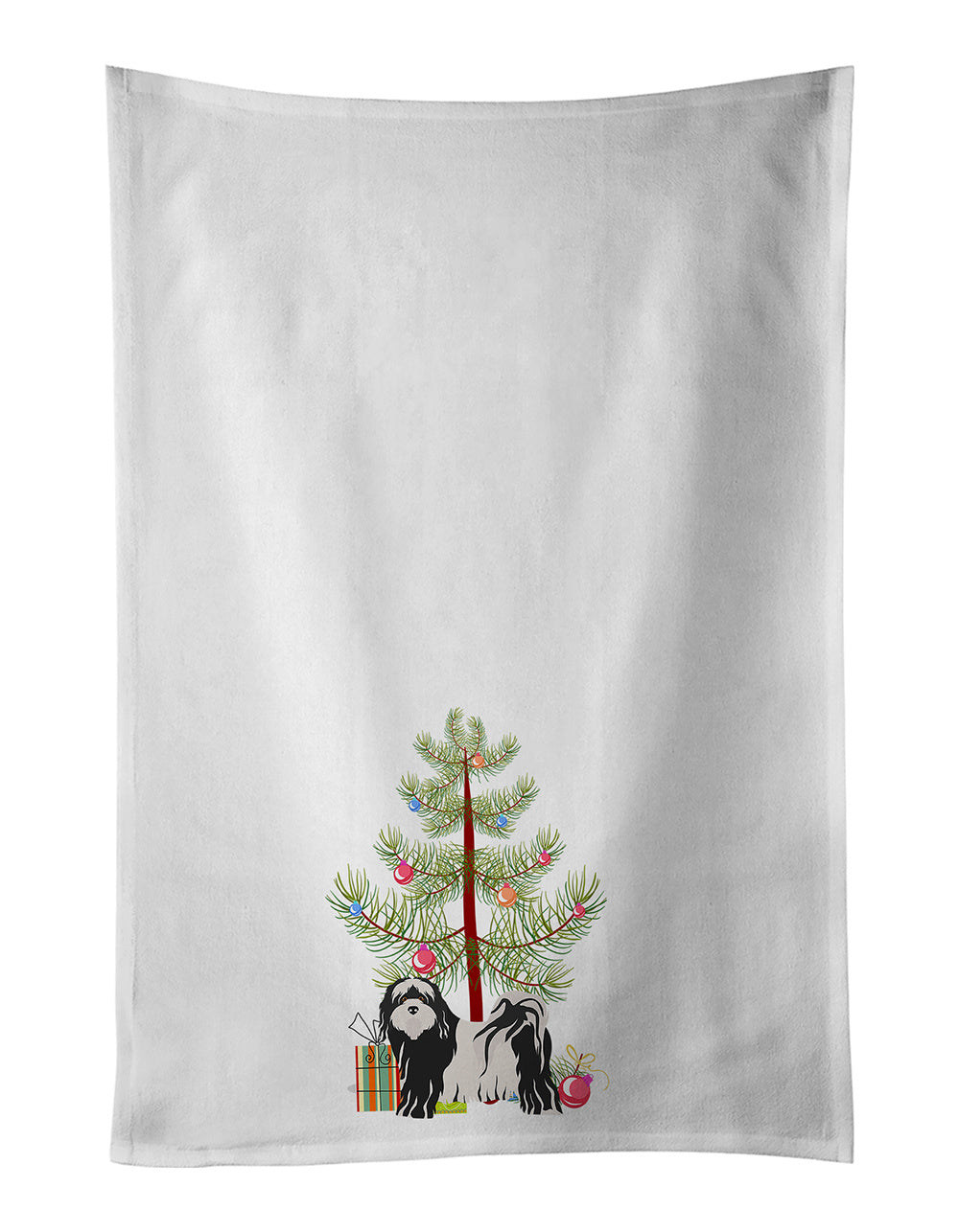 NEW Tibetan Terrier Christmas Tree Kitchen Towel Set of 2 White Dish Towels Decorative Bathroom Hand towel for Hand, Face, Hair, Yoga, Tea, Dishcloth, 19 X 28", White