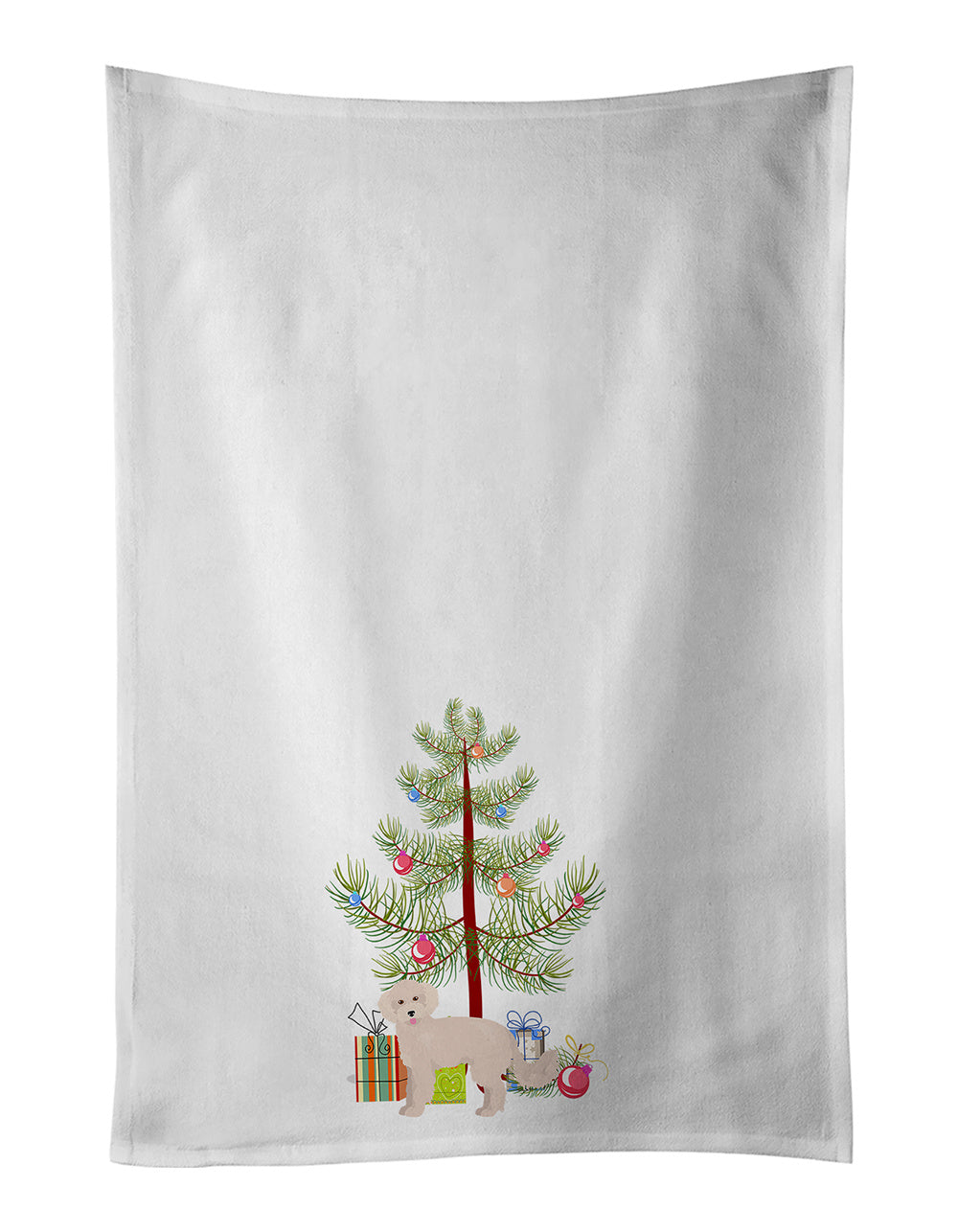 NEW Maltipoo Christmas Tree Kitchen Towel Set of 2 White Dish Towels Decorative Bathroom Hand towel for Hand, Face, Hair, Yoga, Tea, Dishcloth, 19 X 28", White