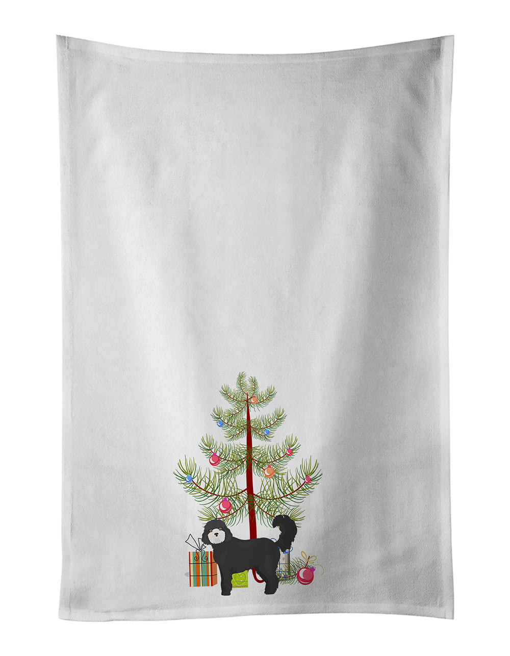 NEW Black Cockapoo Christmas Tree Kitchen Towel Set of 2 White Dish Towels Decorative Bathroom Hand towel for Hand, Face, Hair, Yoga, Tea, Dishcloth, 19 X 28", White