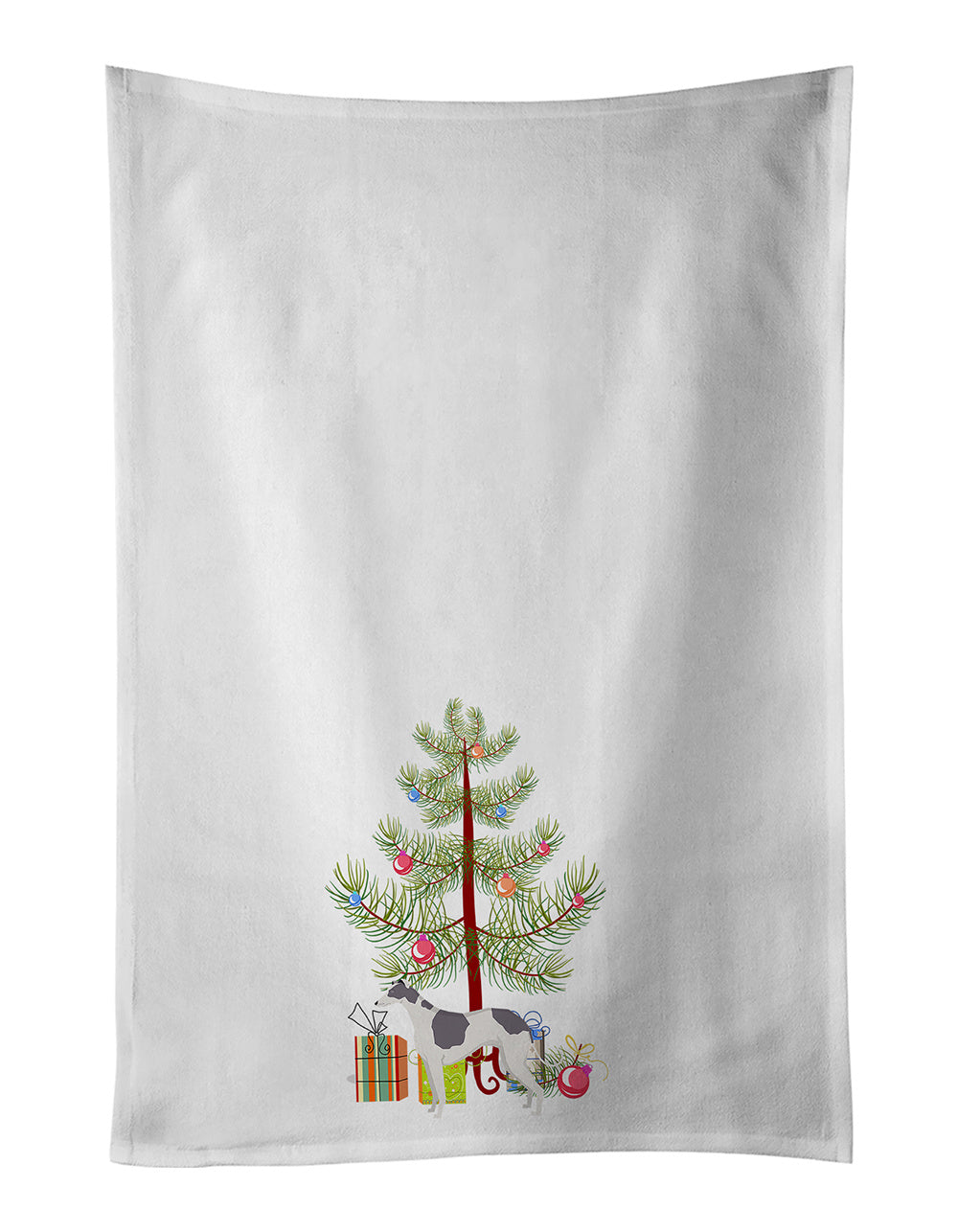 NEW Greyhound Christmas Tree Kitchen Towel Set of 2 White Dish Towels Decorative Bathroom Hand towel for Hand, Face, Hair, Yoga, Tea, Dishcloth, 19 X 28", White