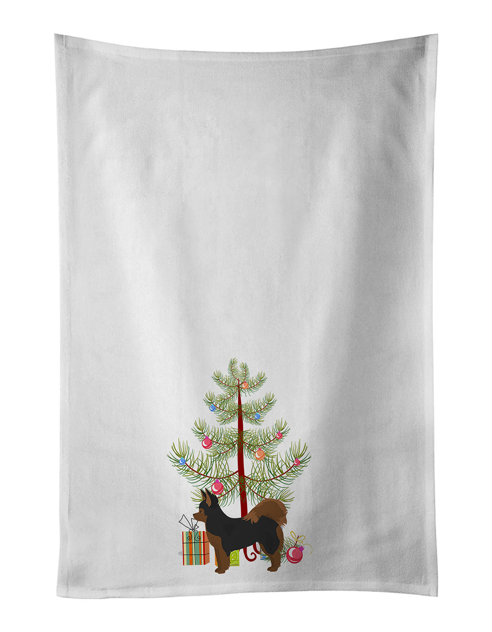 NEW Black and Tan Pomchi Christmas Tree Kitchen Towel Set of 2 White Dish Towels Decorative Bathroom Hand towel for Hand, Face, Hair, Yoga, Tea, Dishcloth, 19 X 28", White