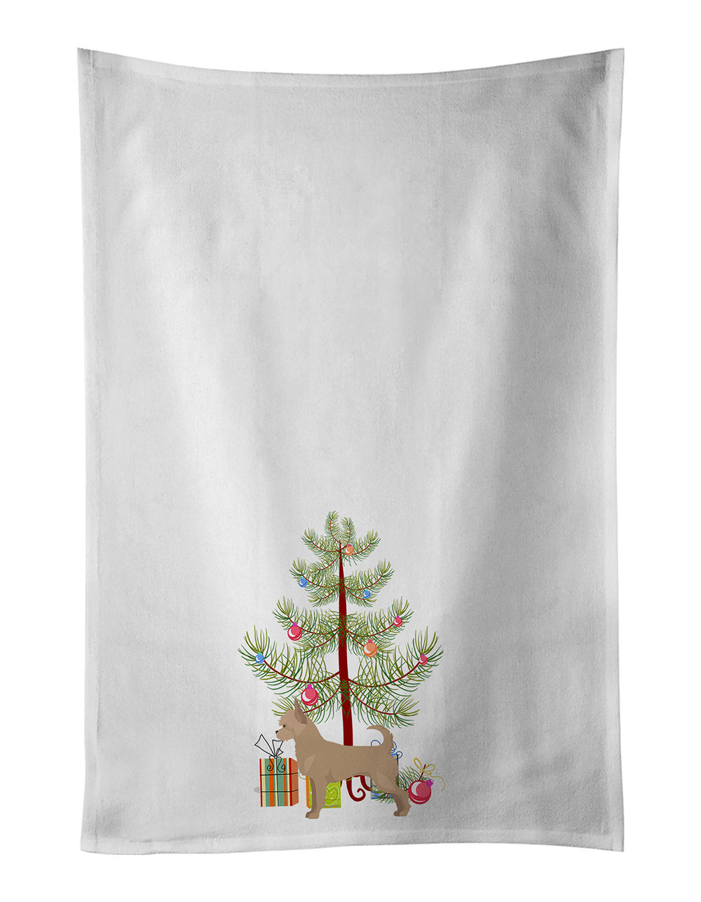 NEW Tan Chorkie Christmas Tree Kitchen Towel Set of 2 White Dish Towels Decorative Bathroom Hand towel for Hand, Face, Hair, Yoga, Tea, Dishcloth, 19 X 28", White