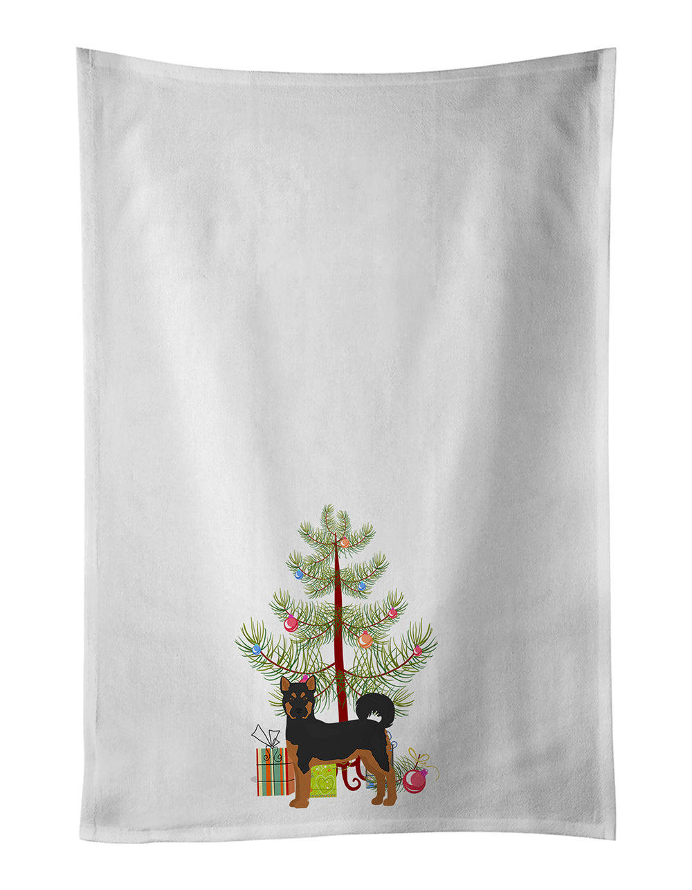 NEW Akita Shepherd Black and Tan Christmas Tree Kitchen Towel Set of 2 White Dish Towels Decorative Bathroom Hand towel for Hand, Face, Hair, Yoga, Tea, Dishcloth, 19 X 28", White