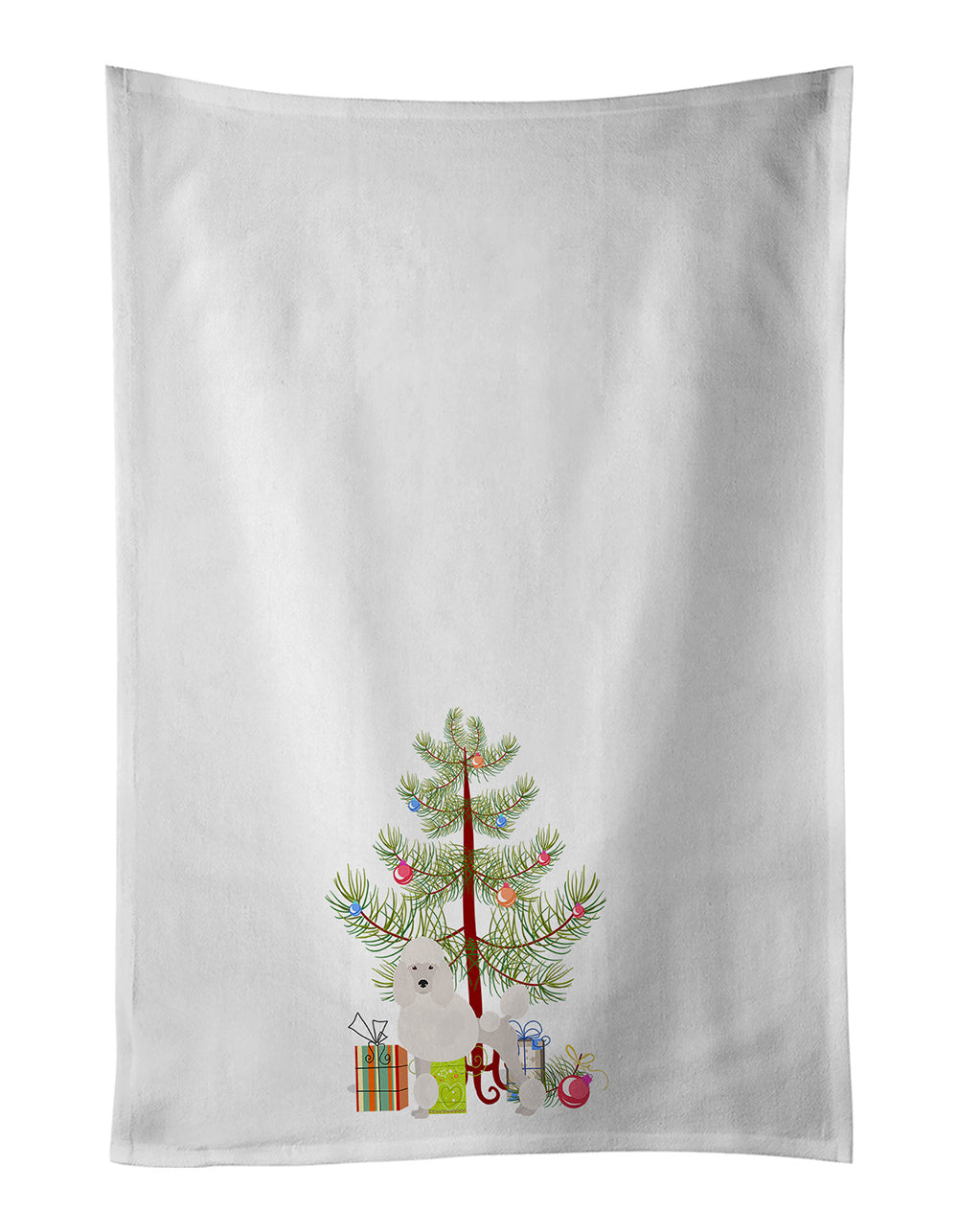 NEW Miniature Poodle Christmas Tree Kitchen Towel Set of 2 White Dish Towels Decorative Bathroom Hand towel for Hand, Face, Hair, Yoga, Tea, Dishcloth, 19 X 28", White