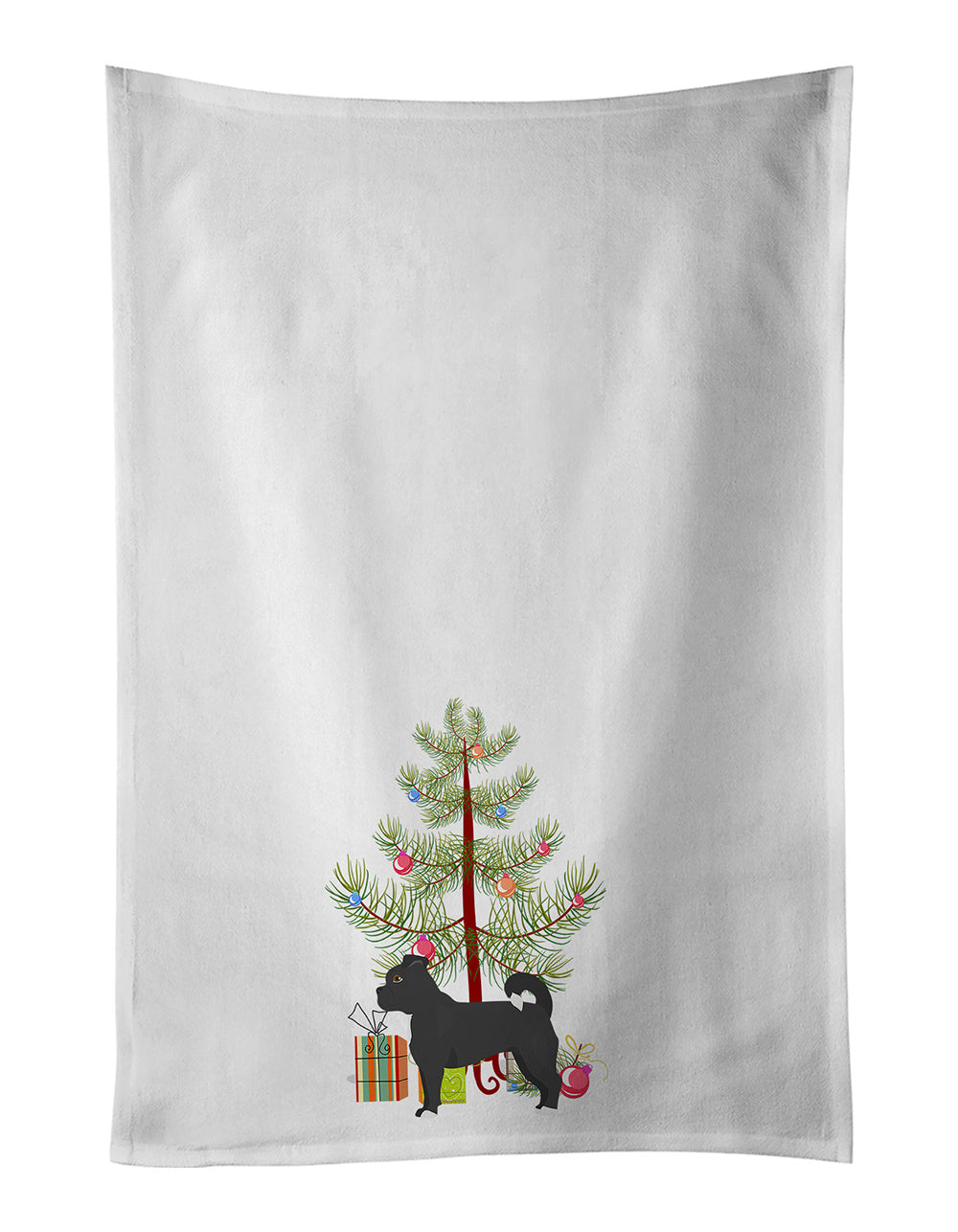 NEW Black Chug Christmas Tree Kitchen Towel Set of 2 White Dish Towels Decorative Bathroom Hand towel for Hand, Face, Hair, Yoga, Tea, Dishcloth, 19 X 28", White