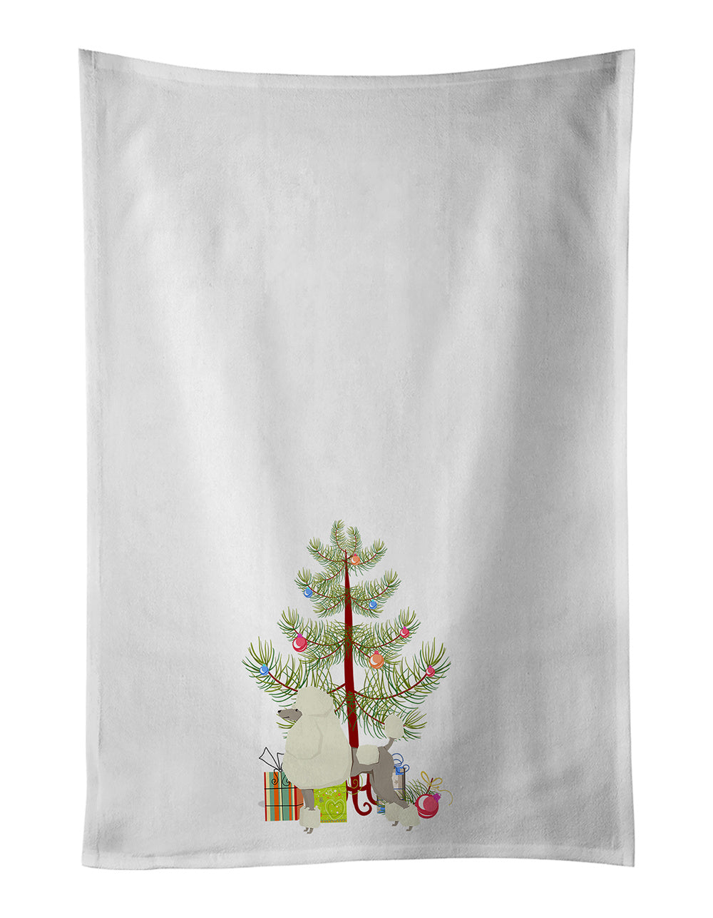 NEW Poodle Christmas Tree Kitchen Towel Set of 2 White Dish Towels Decorative Bathroom Hand towel for Hand, Face, Hair, Yoga, Tea, Dishcloth, 19 X 28", White