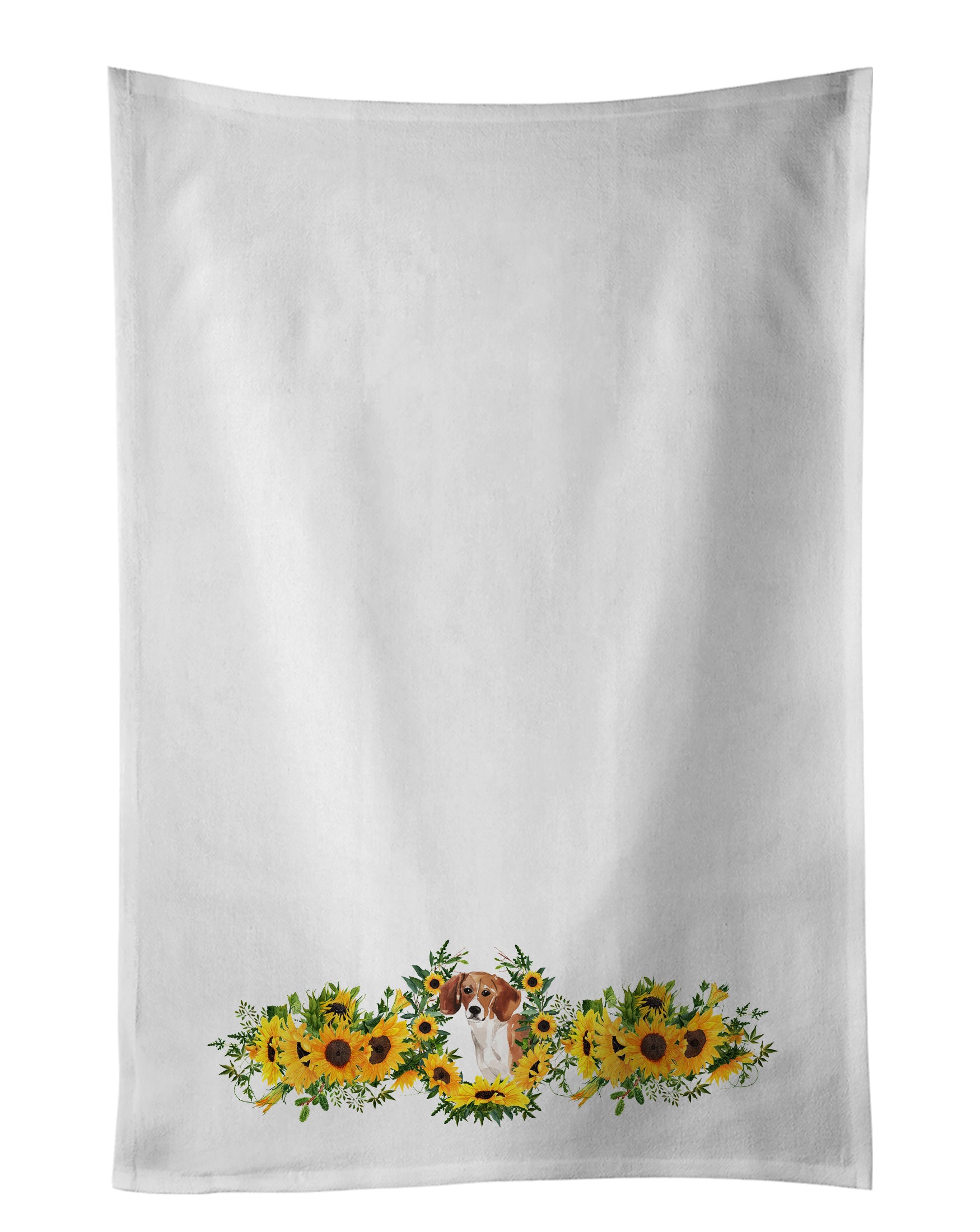 NEW Beagle in Sunflowers Kitchen Towel Set of 2 White Dish Towels Decorative Bathroom Hand towel for Hand, Face, Hair, Yoga, Tea, Dishcloth, 19 X 28", White