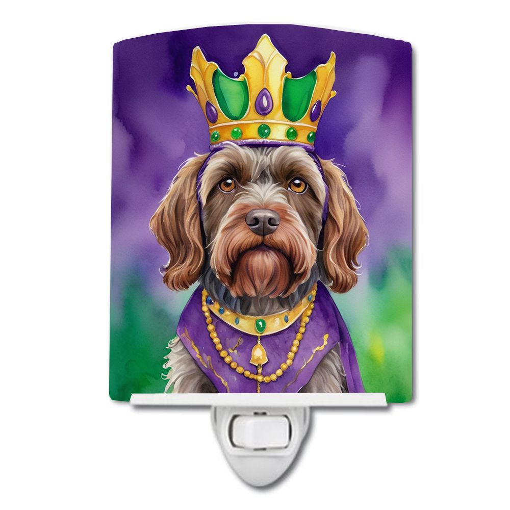 NEW Wirehaired Pointing Griffon King of Mardi Gras Ceramic Night Light Compact, UL-Certified, Ideal for Bedroom, Bathroom, Nursery, Hallway, Kitchen, 6x4x3, Multicolor