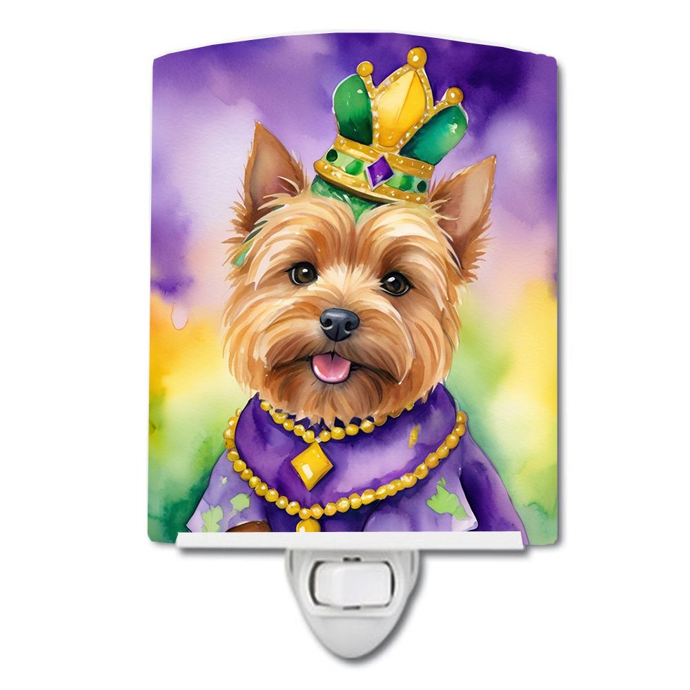 NEW Norwich Terrier King of Mardi Gras Ceramic Night Light Compact, UL-Certified, Ideal for Bedroom, Bathroom, Nursery, Hallway, Kitchen, 6x4x3, Multicolor