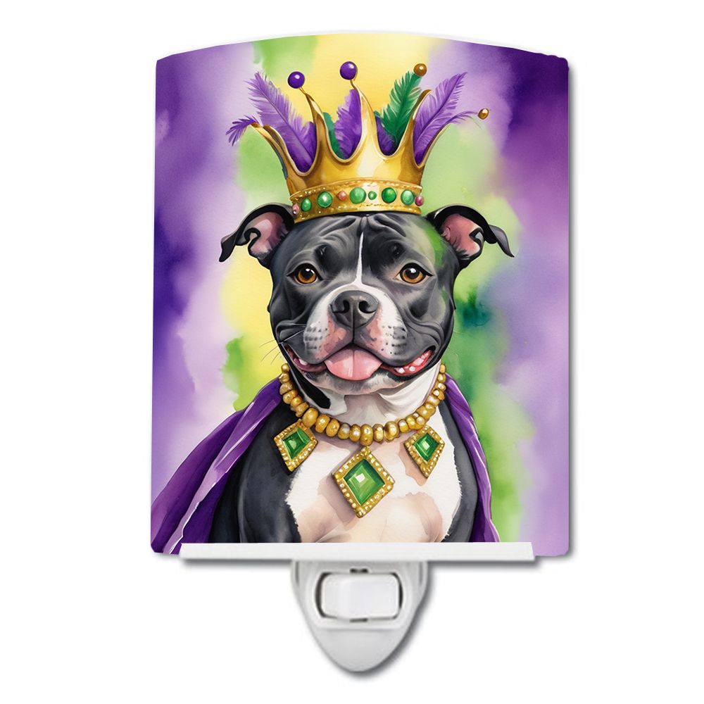 NEW Staffordshire Bull Terrier King of Mardi Gras Ceramic Night Light Compact, UL-Certified, Ideal for Bedroom, Bathroom, Nursery, Hallway, Kitchen, 6x4x3, Multicolor