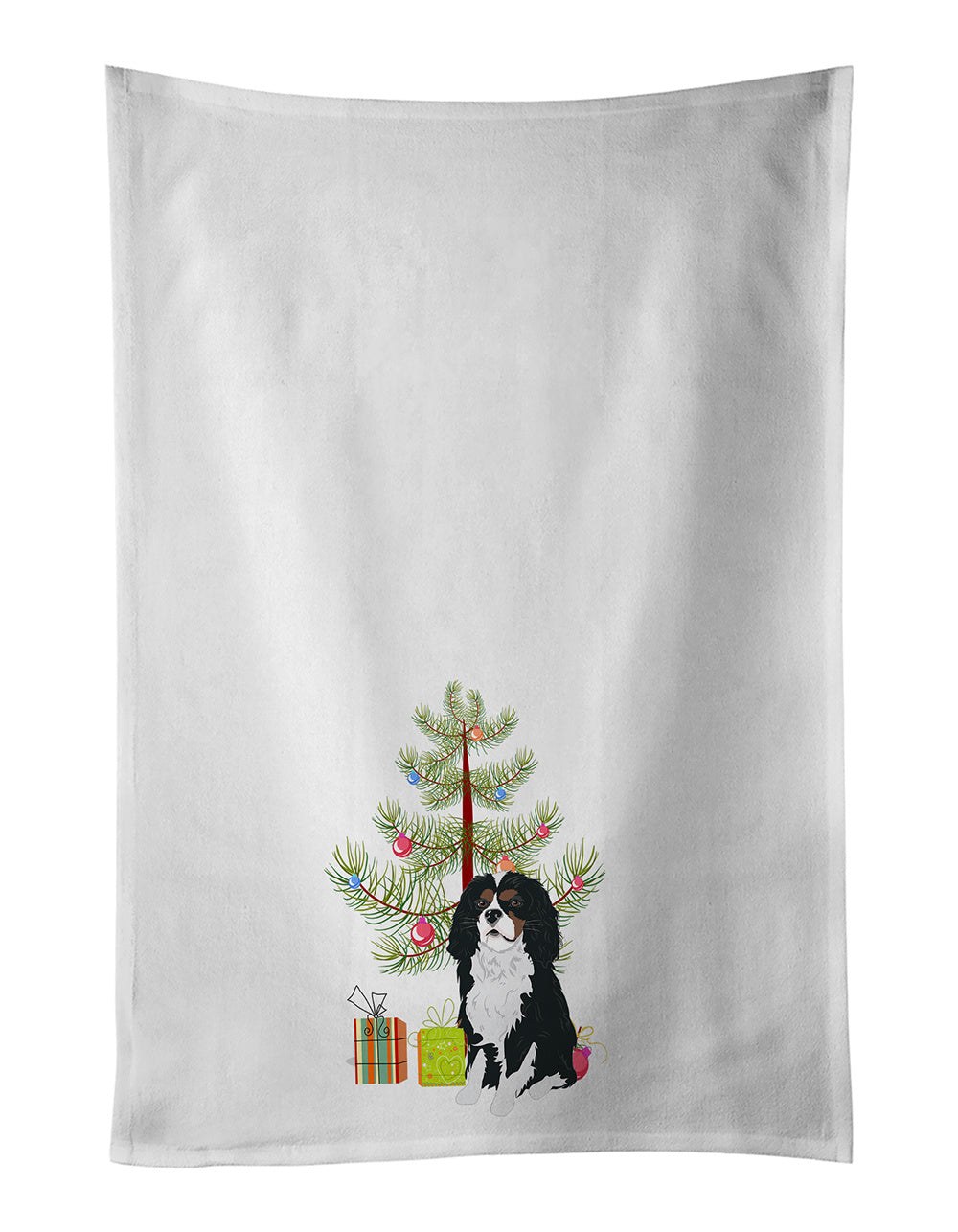 NEW Cavalier King Charles Spaniel Tricolor #1 Christmas Kitchen Towel Set of 2 White Dish Towels Decorative Bathroom Hand towel for Hand, Face, Hair, Yoga, Tea, Dishcloth, 19 X 28", White