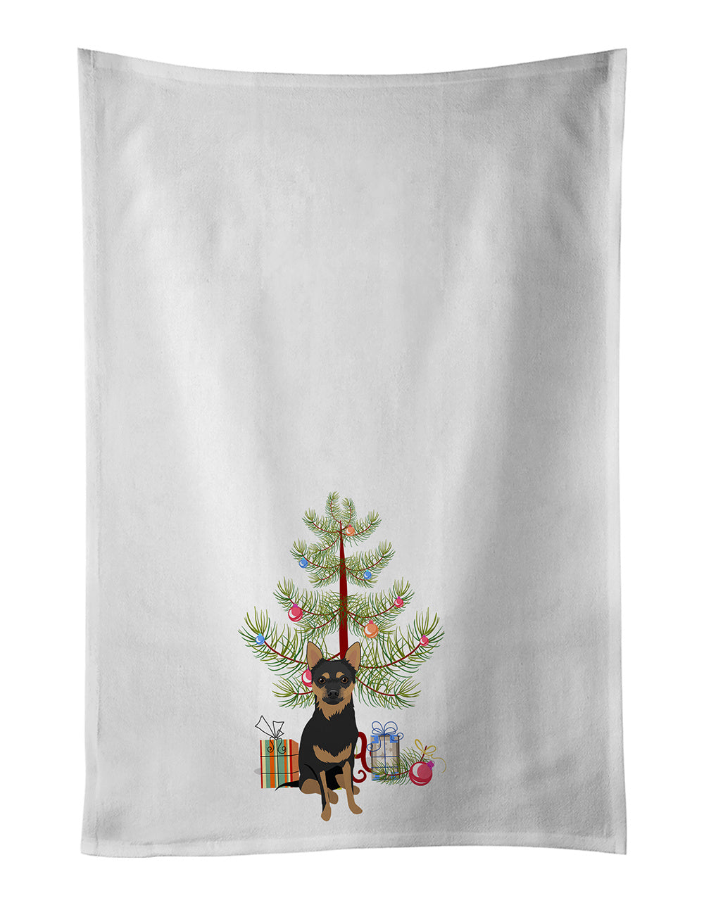 NEW Chihuahua Black and Tan #1 Christmas Kitchen Towel Set of 2 White Dish Towels Decorative Bathroom Hand towel for Hand, Face, Hair, Yoga, Tea, Dishcloth, 19 X 28", White