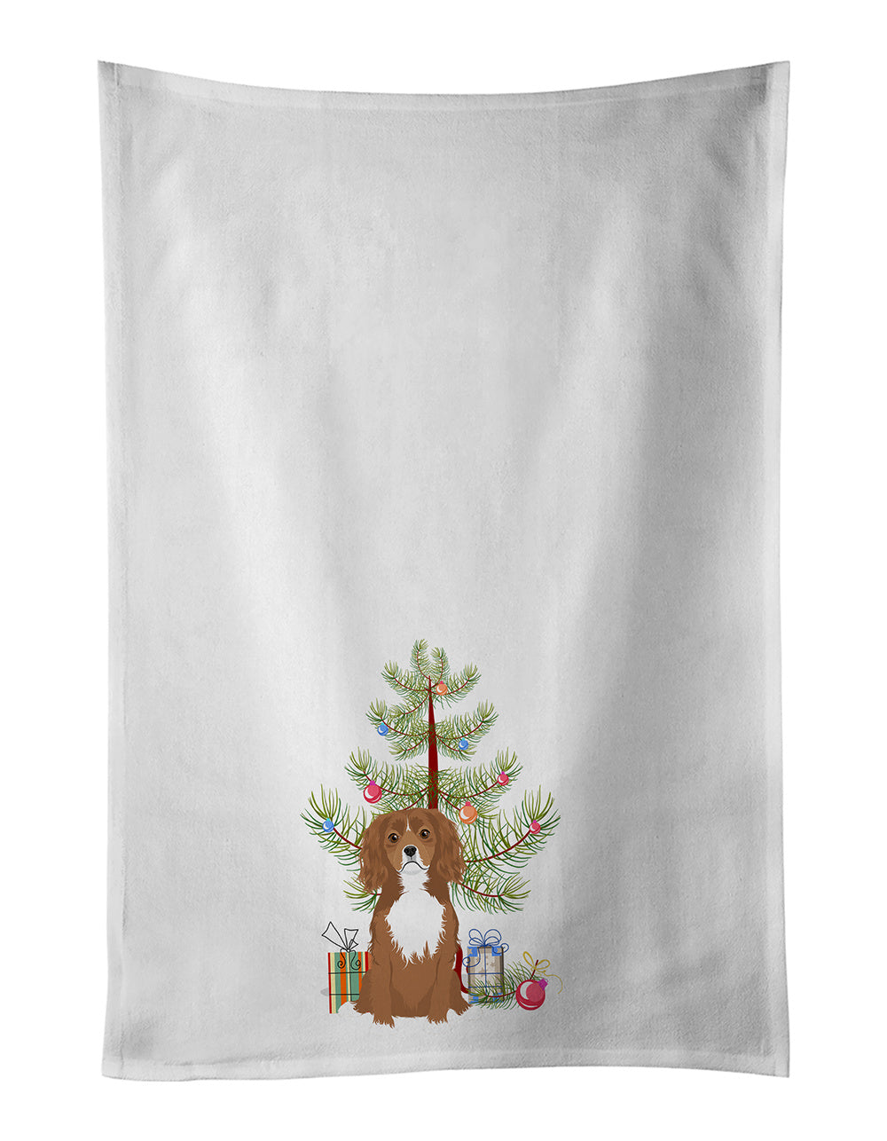 NEW Cavalier King Charles Spaniel Ruby Christmas Kitchen Towel Set of 2 White Dish Towels Decorative Bathroom Hand towel for Hand, Face, Hair, Yoga, Tea, Dishcloth, 19 X 28", White