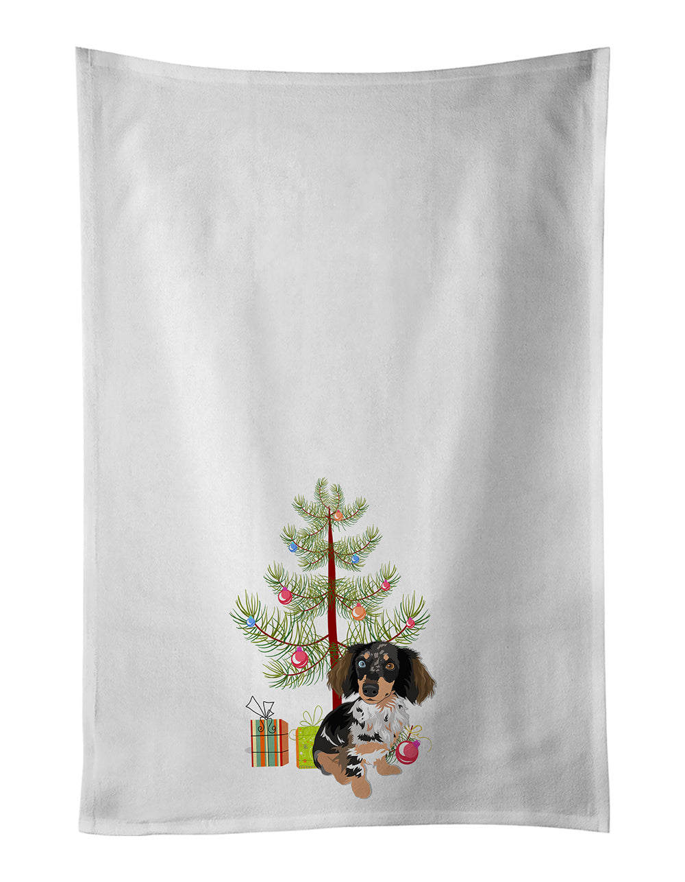 NEW Dachshund Dapple #1 Christmas Kitchen Towel Set of 2 White Dish Towels Decorative Bathroom Hand towel for Hand, Face, Hair, Yoga, Tea, Dishcloth, 19 X 28", White