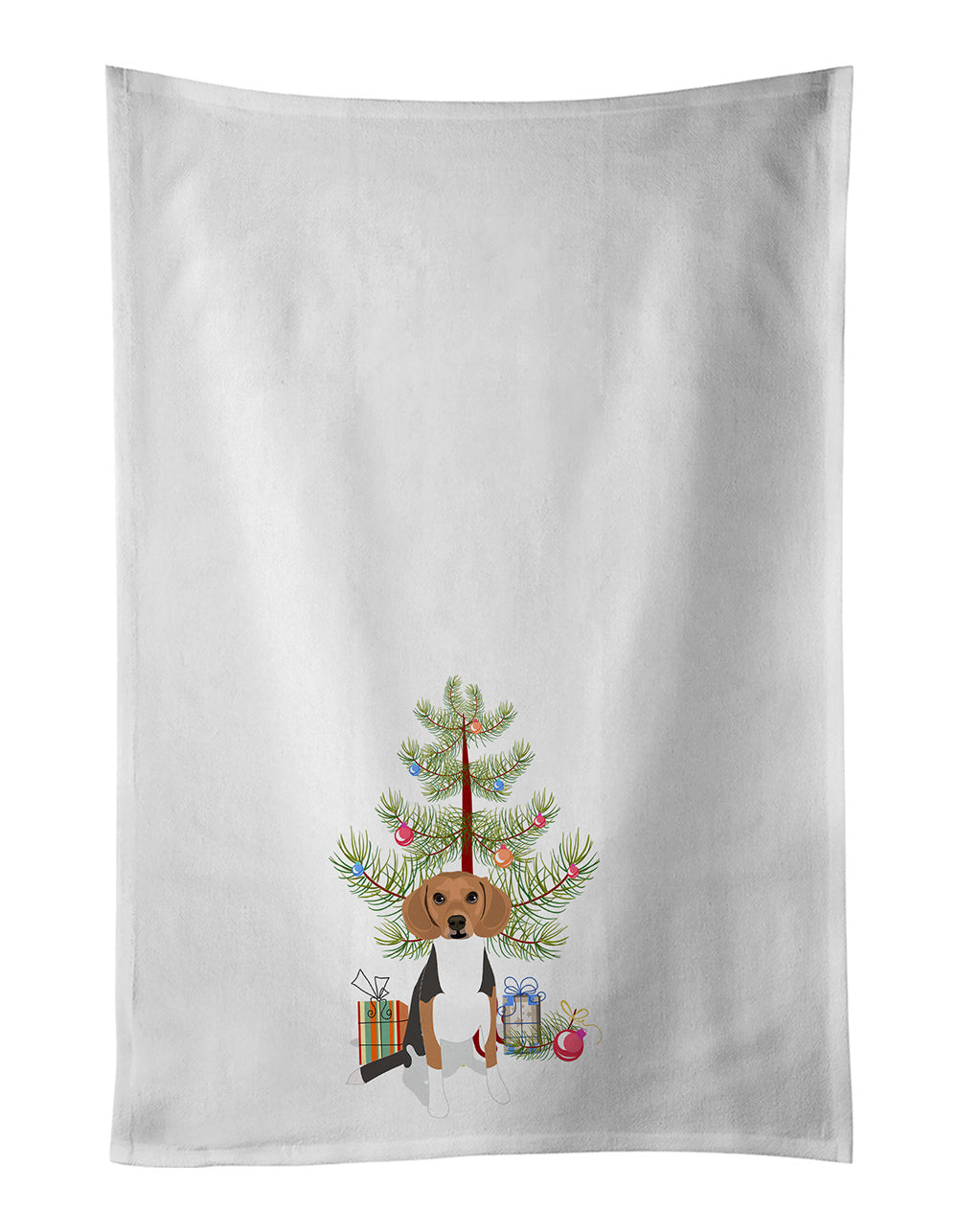 NEW Beagle Tricolor #1 Christmas Kitchen Towel Set of 2 White Dish Towels Decorative Bathroom Hand towel for Hand, Face, Hair, Yoga, Tea, Dishcloth, 19 X 28", White